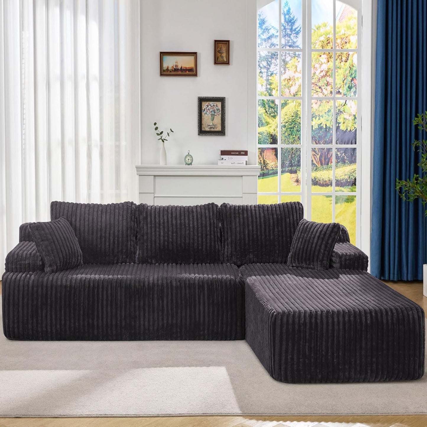 Hobestluk Modular Sectional Sofa Couches 108" L-Shape Couch 3 Seat Modular Sofa Memory Foam Sectional Couches for Living Room, Boneless Couch with Oversized Chaise (Grey, Right Facing)