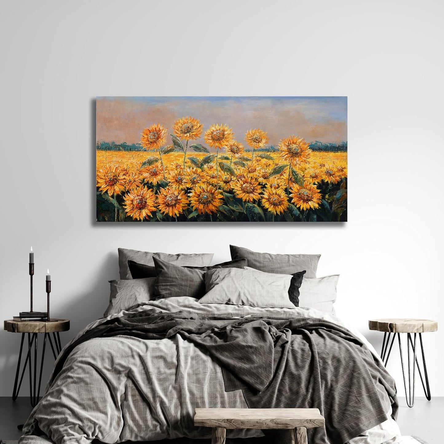 Yuaxker Flowers Canvas Wall Art Sunflower Flower Canvas Painting Yellow Aesthetic Wall Decor Artwork for Living Room Bedroom Dining Room Office Home Decor 20x40inch