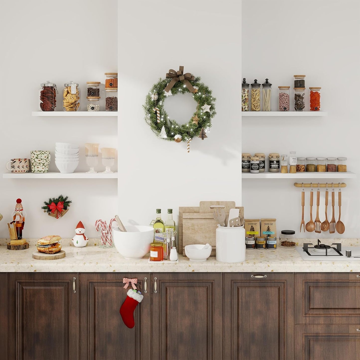 White Floating Shelves for Wall, 48 Inch Floating Shelves for Home Decor, Wall Mounted Rustic Wood Shelves, Bathroom, Hanging Deep Shelf for Bedroom, Living Room, Kitchen, 2 Packs