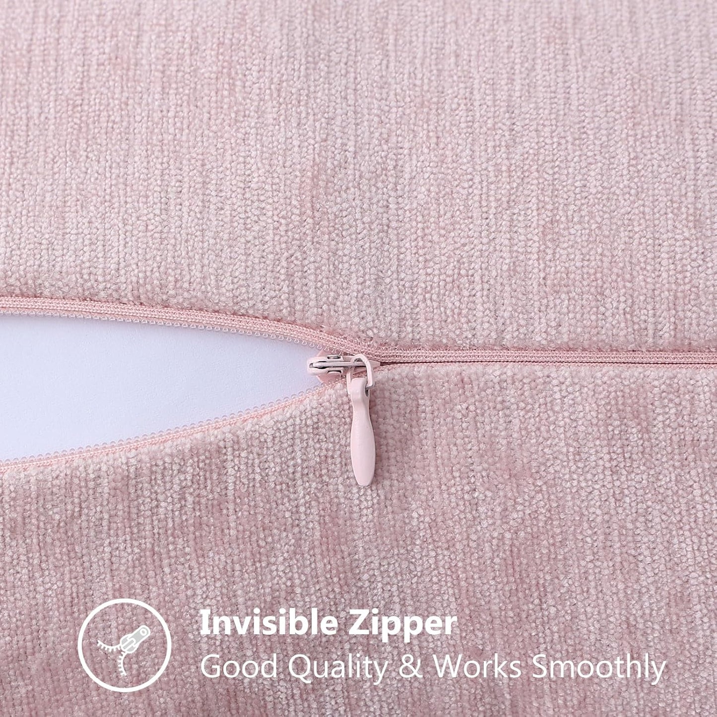 decorUhome Chenille Soft Throw Pillow Covers 12x20 Set of 2, Lumbar Velvet Farmhouse Neutral Decorative Euro Pillow Covers with Stitched Edge for Couch Sofa Bed Home Decor, Blush Pink