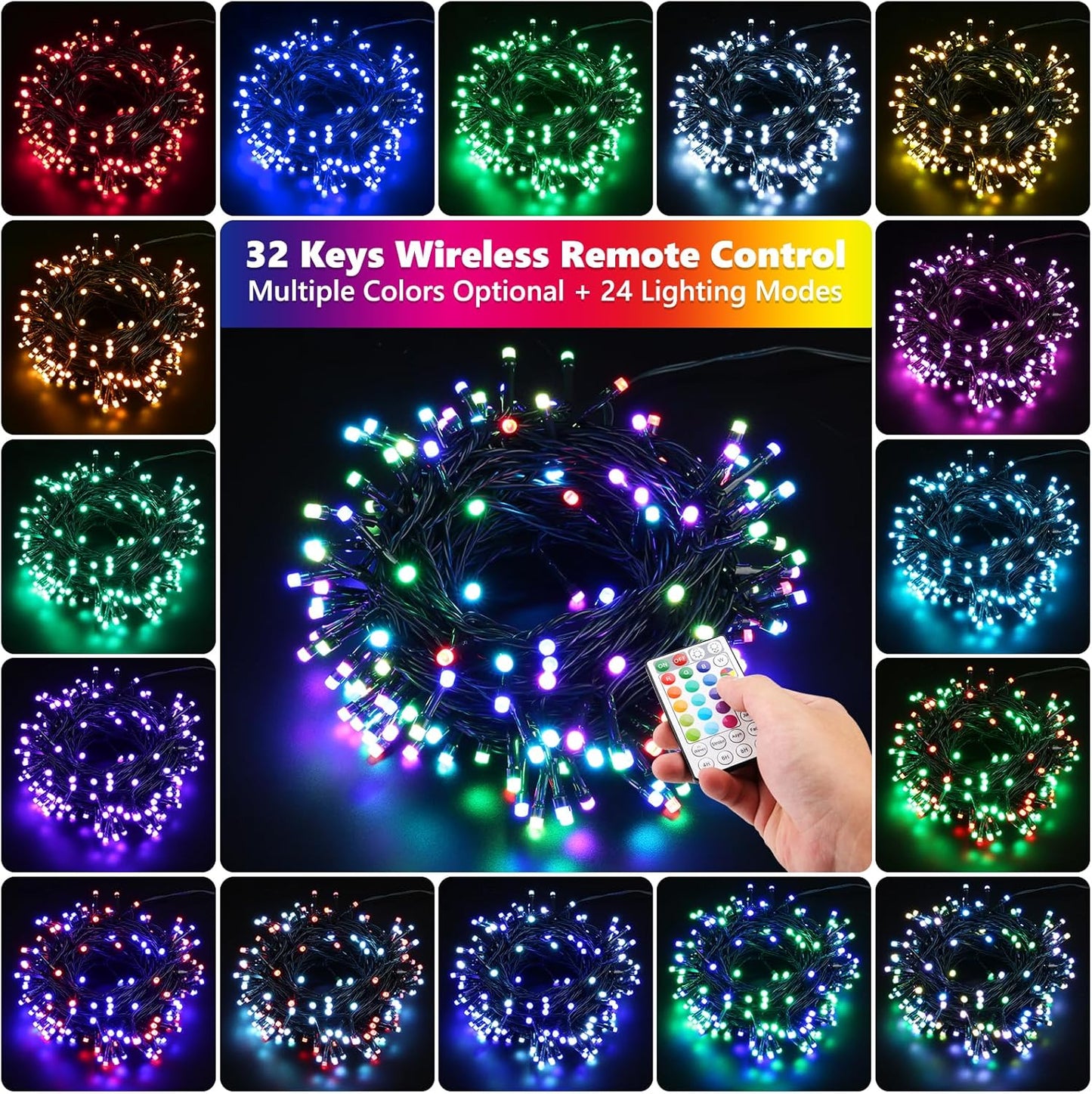 iBaycon Color Changing Christmas Lights, 33FT 100 LED RGB Halloween String Lights Outdoor, Fairy Twinkle Tree Lights with Remote Timer Plug in for Xmas Room Indoor Party Holiday Decorations