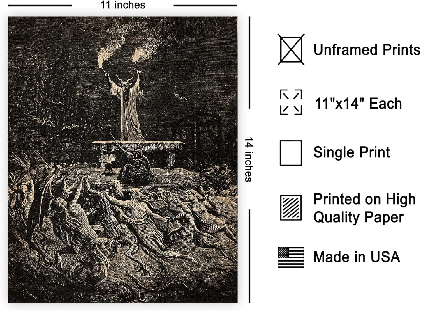 Poster Master Vintage Gustave Dore Poster - Retro Dance of Sabbath Print - Witchcraft Art - Halloween Art - Gift for Him & Her - Gothic Decor for Dorm, Living Room or Bedroom - 11x14 UNFRAMED Wall Art
