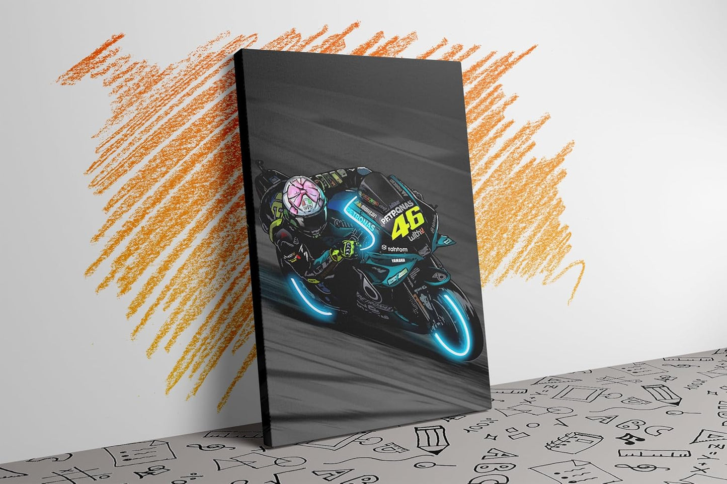Sorventina Neon-Style Motorcycle Wall Art Prints - Last Dance YZR-M1, 16x24 Wrapped Frame