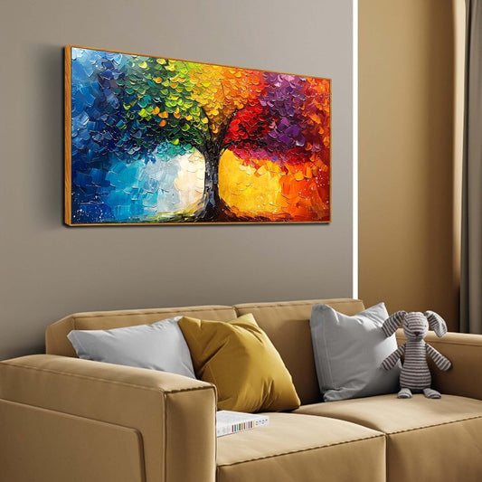 Colorful Tree Artwork for Living Room - Modern Prints Wall Art for Office - Framed Canvas Wall Art Size 24" x 48"