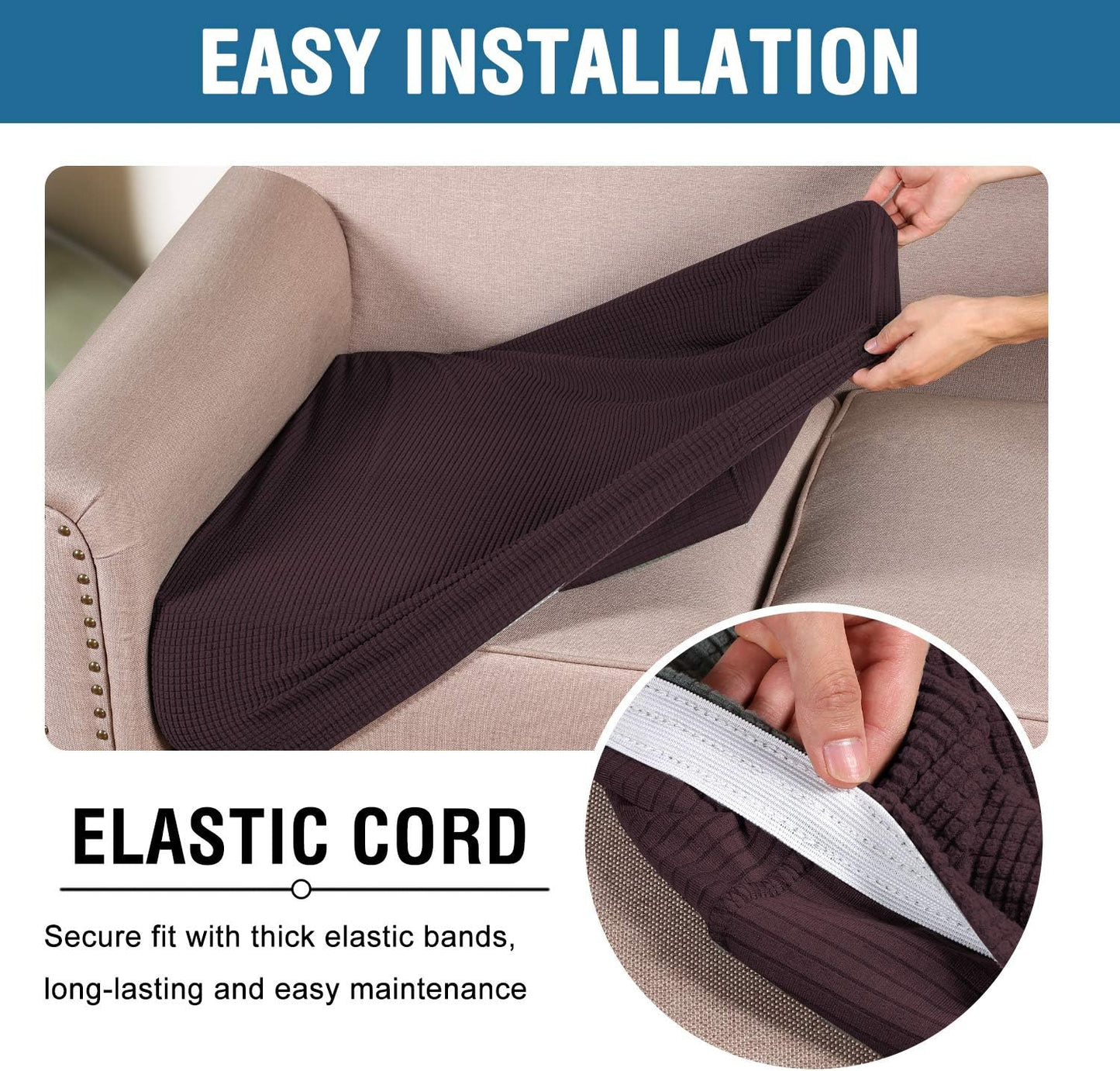 H.VERSAILTEX Super Stretch Stylish Cushions Covers/Furniture Cover Spandex Jacquard Small Checked Pattern Super Soft Slipcover Washable Individual