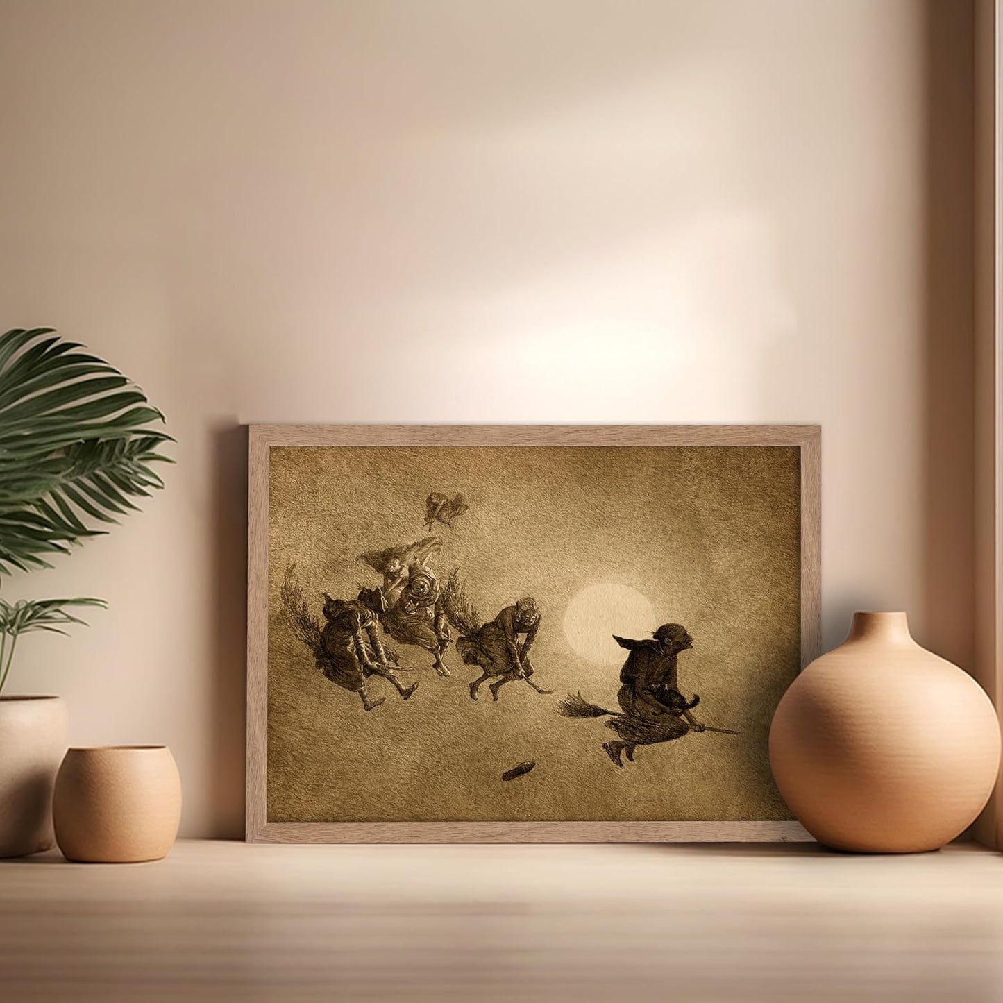 Poster Master Vintage William Holbrook Beard Poster - Retro Occult Print - Gift for Gothic, Horror Fan - The Witches Ride, Pagan, Goth, Magic - Wall Decor for Bedroom, Dorm, 16x20 Beige Framed