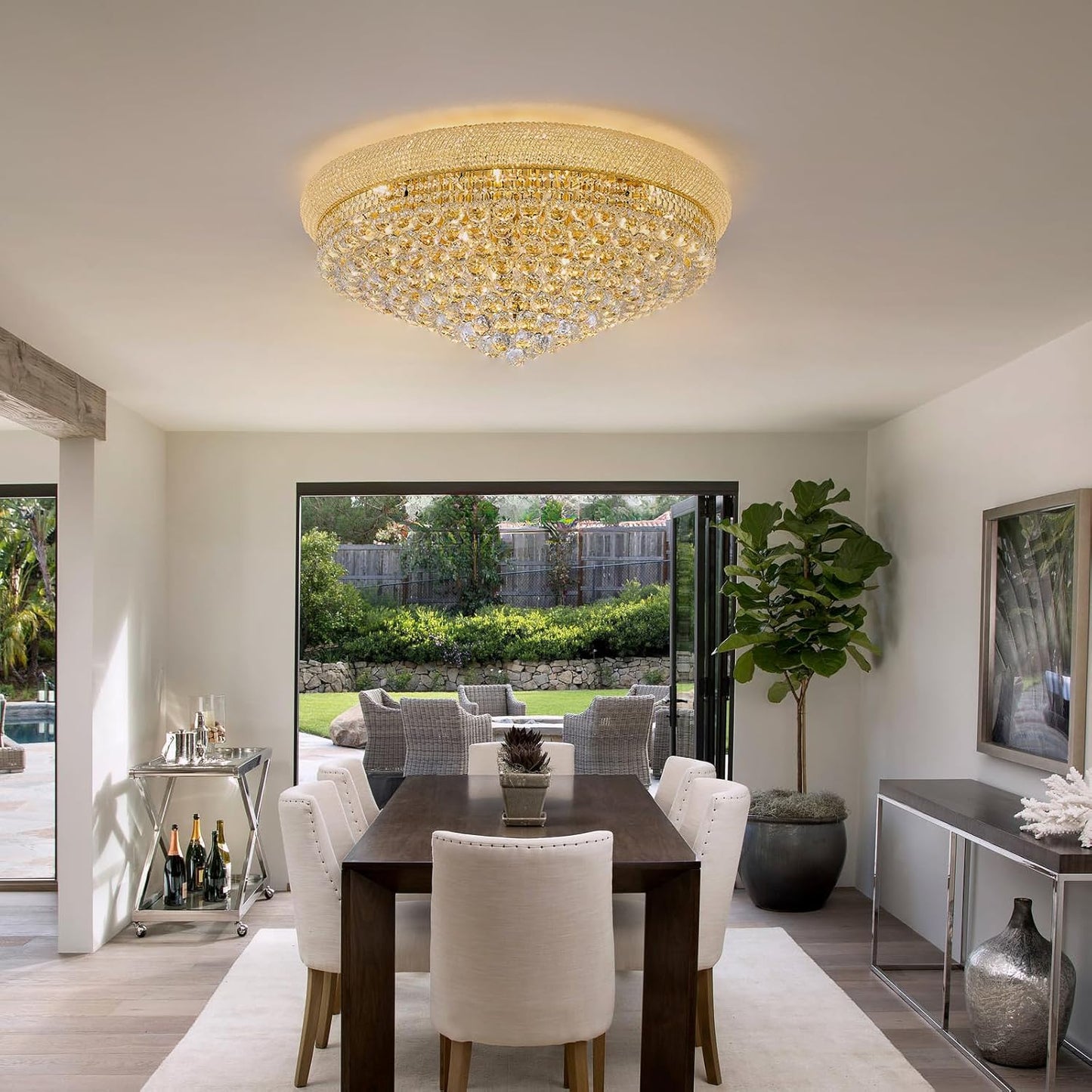 18-Light 32 inch Large Crystal Chandelier Flush Mount Ceiling Light Fixture for Living Room Dining Room Bedroom Foyer Entryway Gold Finish