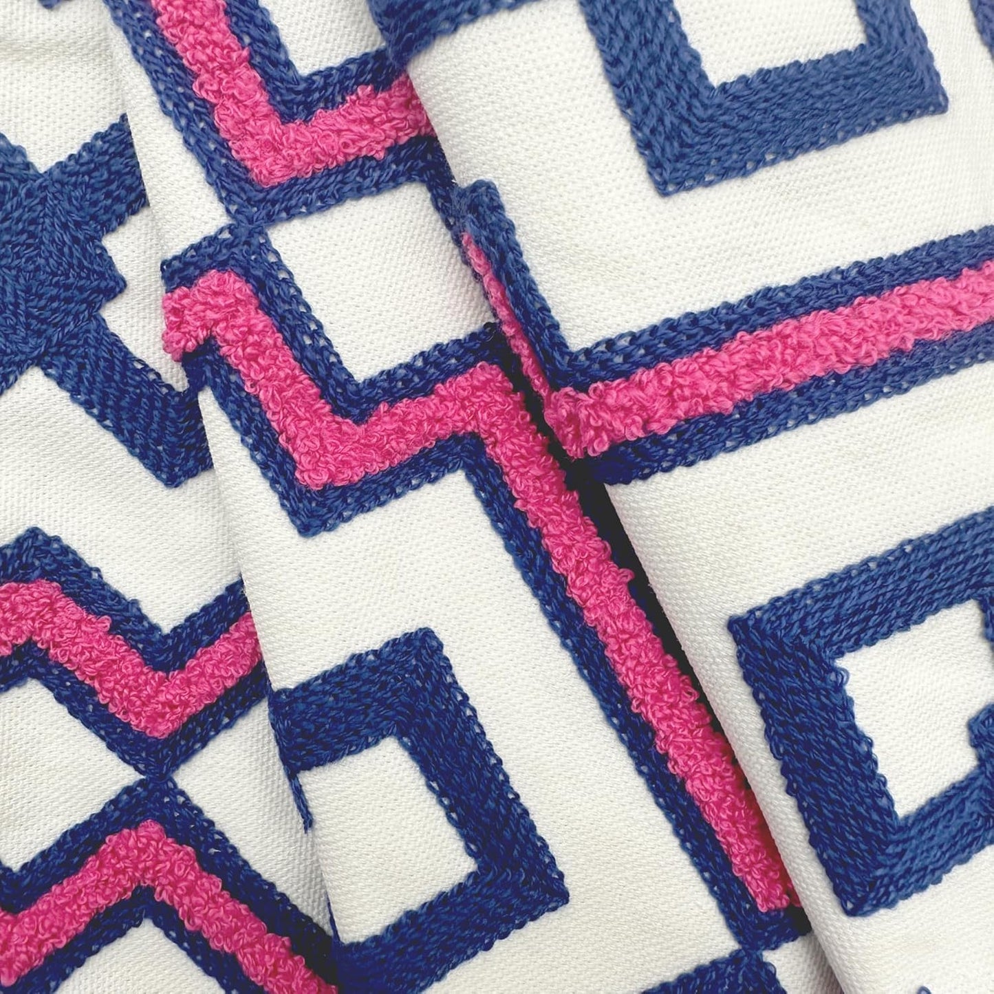 Alysheer Embroidered Decorative Throw Pillow Cover 18"x 18" Set of 2, Classic Boho Geometric Embroidery Pattern Cotton Rectangular Cushion Case for Sofa Couch Living Room Bedroom (Blue Pink)