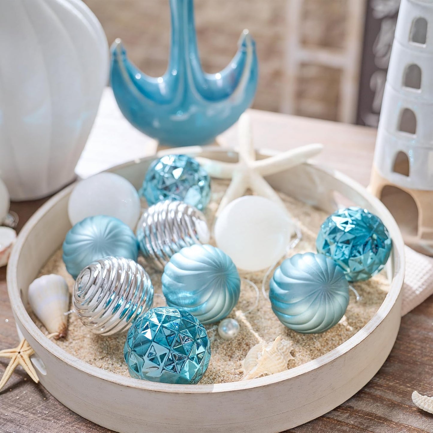 Valery Madelyn Christmas Ornaments Tree Decorations Set for Fall Halloween, 24ct Light Blue Silver Shatterproof Ball Ornaments, 2.36" Hanging Ornament Bulk for Xmas Holiday Party Decor