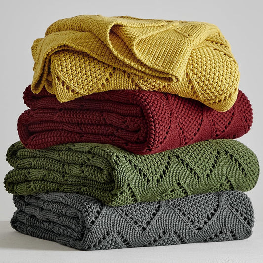 Longhui bedding Chunky Cotton Knit Throw Blanket for Couch, Sofa, Bed, or Chair, Decorative Breathable Fall Cable Knit Blanket 60 x 80 Inches, Large Mustard Yellow