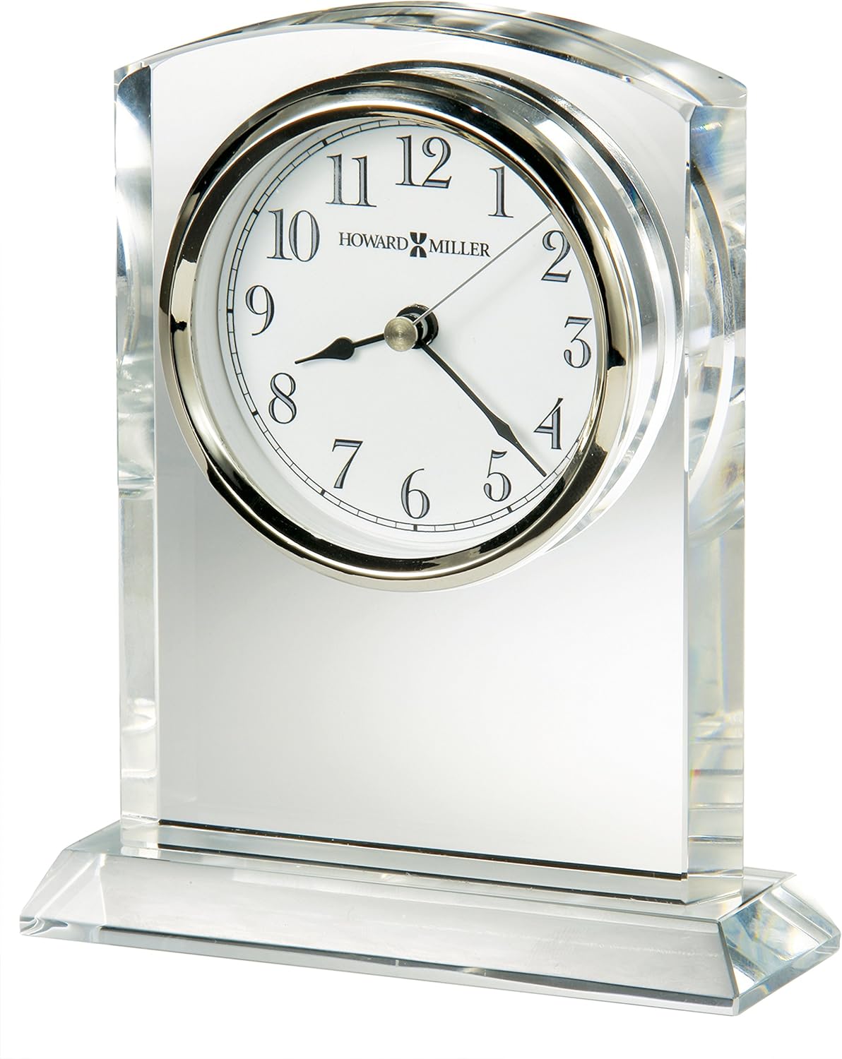 Howard Miller Flaire Tabletop Clock II, Battery Operated Antique Analog Display Desk Clock, Glass Crystal Shelf Clock for Office Decor Home Decor Living Room Decor, House Warming Gifts