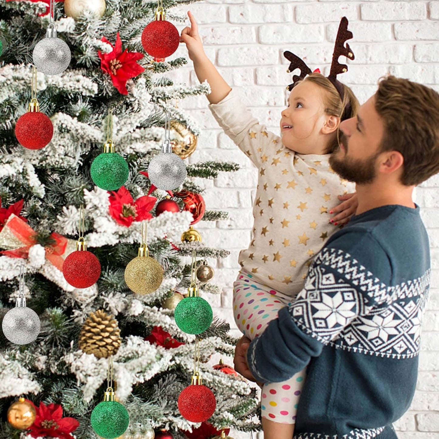 JULMELON 24PCS Christmas Ball Ornaments, Hanging Balls Shatterproof Decorations for Xmas Tree, Home Decor for Party, Holiday, Wedding, Anniversary, DIY Craft Decor Supplies (Glitter Surface)