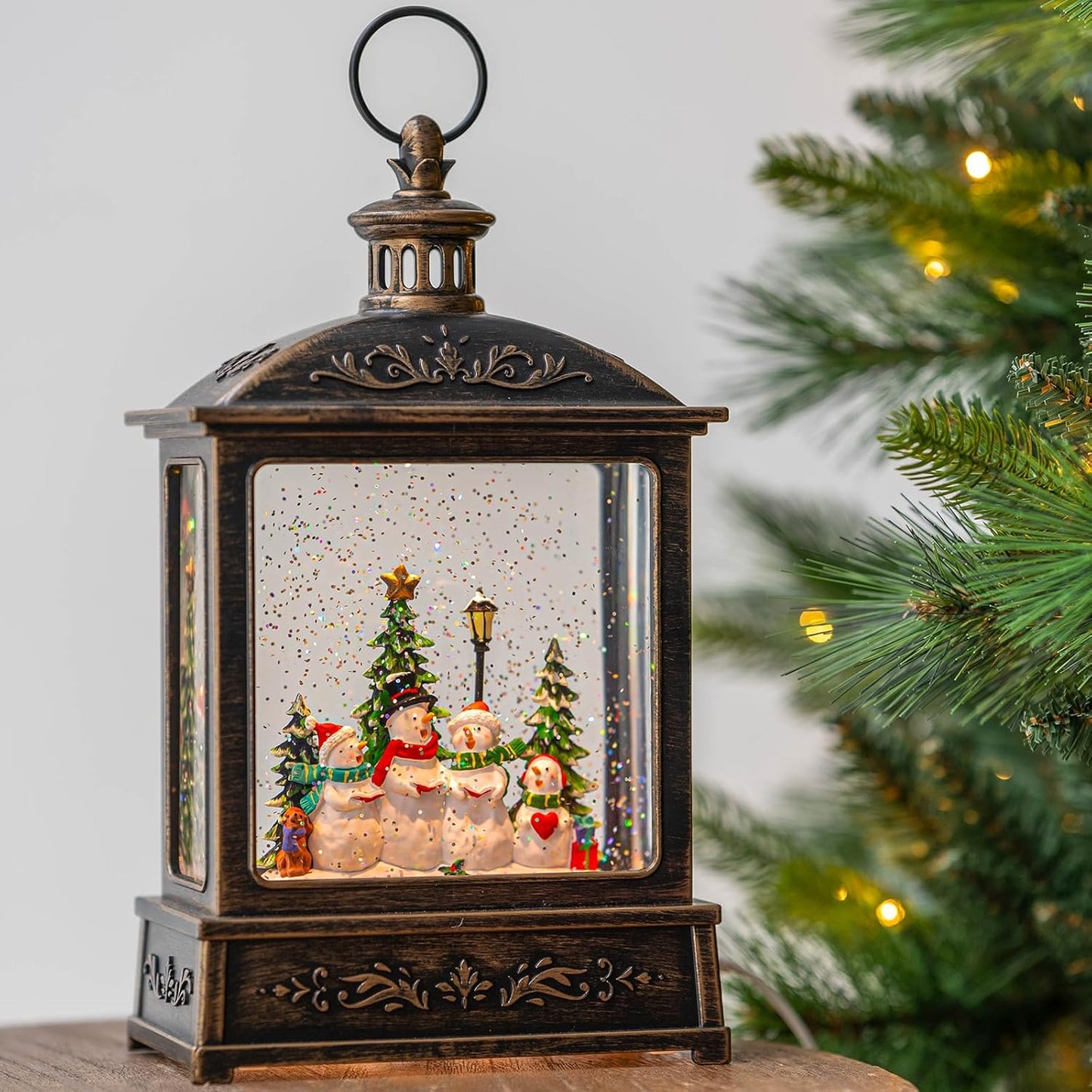 Christmas Snow Globe Swirling Glittering Snowman Choir with Music & Timer, USB Lined/Battery Operated Lighted Water Lantern for Christmas Festival Decoration Gifts