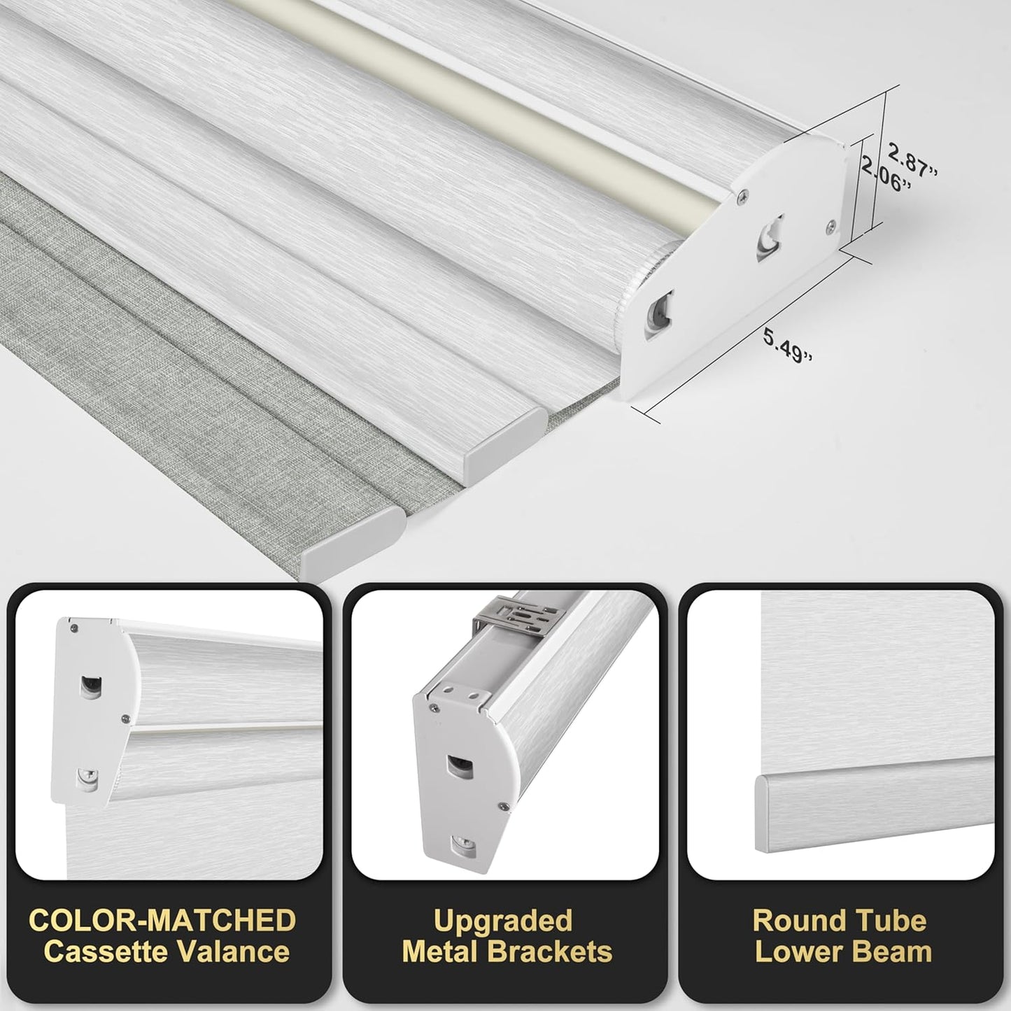 BERISSA Cordless Dual Roller Shades with Cassette Valance,Double Window Shades Blackout and Light Filtering Shades,Day and Night Roller Shades for Home Office Door.Linen Grey and White.52 W x 44" H