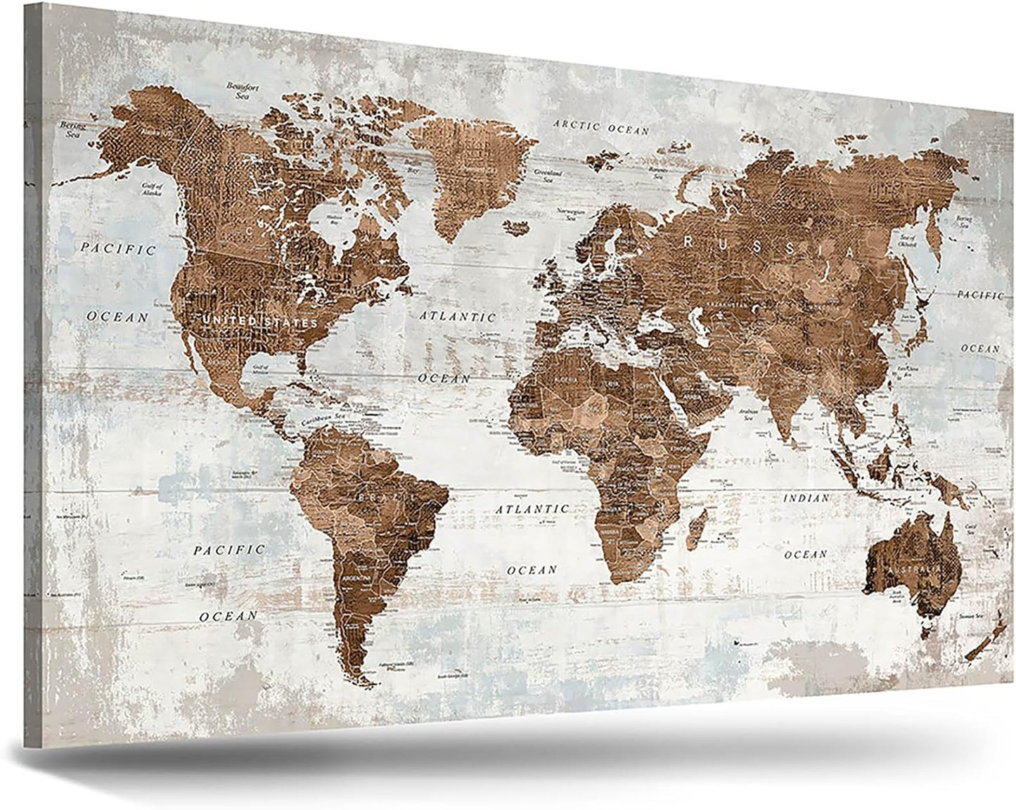 Pictures for Living Room Wall Decoration Canvas Large Wall Art Mens Office Brwon Travel Map Decor Tan Artwork