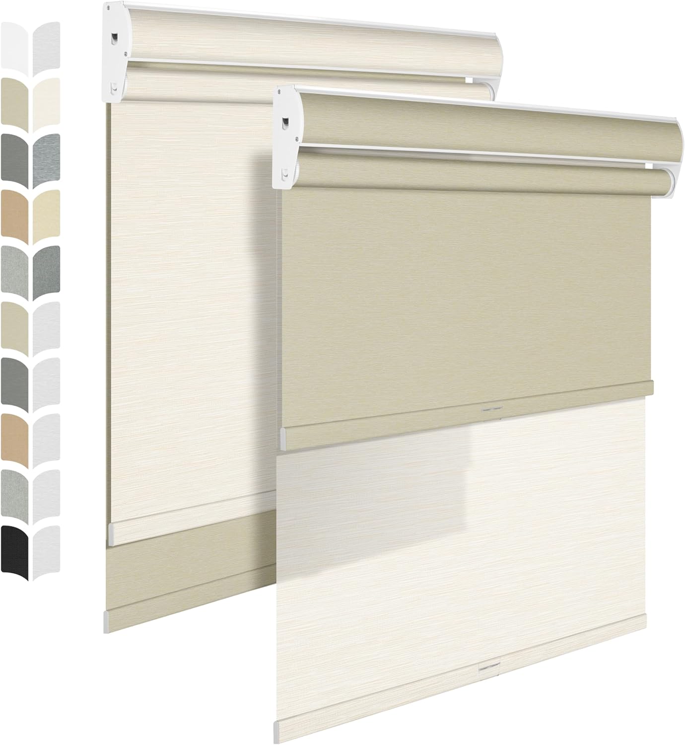 BERISSA Dual Roller Shades with Cassette Valance - Blackout and Light Filtering Shades - Day and Night for Home Office Door. Striped Jacquard Beige. 62 W x 44" H