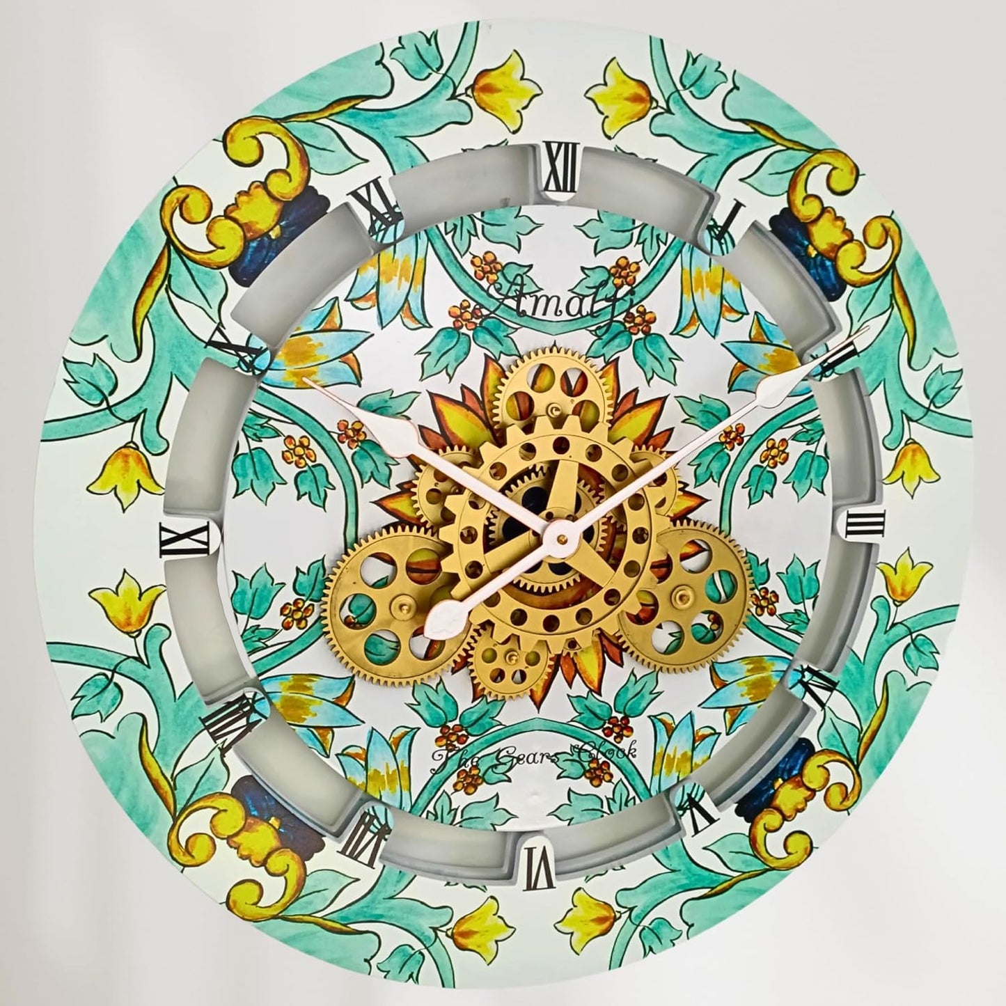 The Gears Clock Wall Clock Italy Collection with Moving Gears (Amalfi, 24 inch Round)