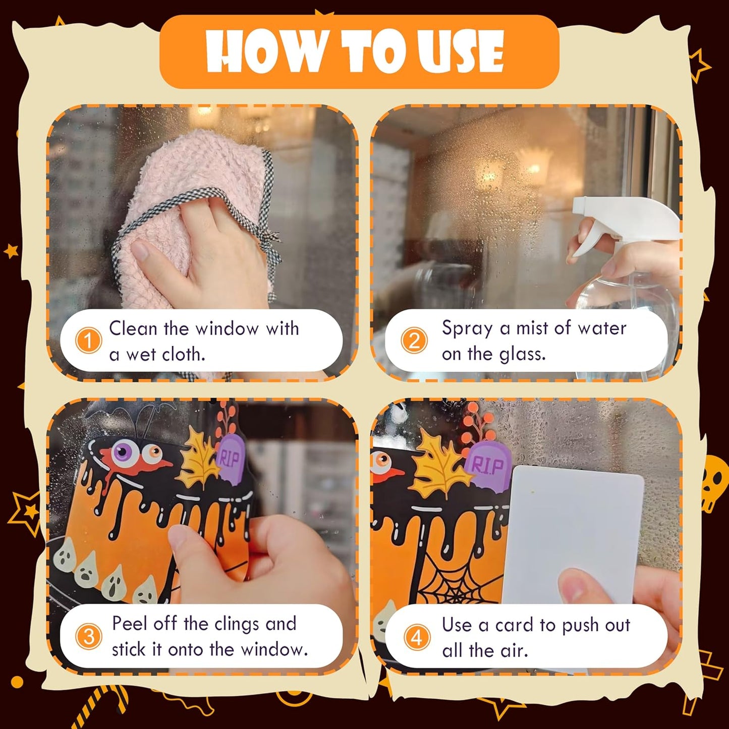 Halloween Window Clings - Halloween Decorations Static Window Stickers for Glass, Removable Large Double-Sided Window Decals for Indoor Home Decor, Bat Fall Cute Party Gift, 65 PCS/9 Sheet