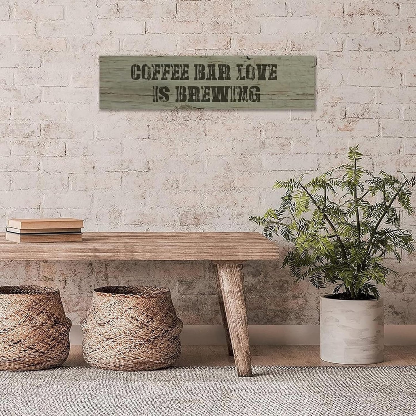 Generic Funny Wood Sign Coffee Bar Love is Brewing Rustic Wooden Hanging Sign Home Farmhouse Kitchen Wall Decoration 16 x 6 Inch