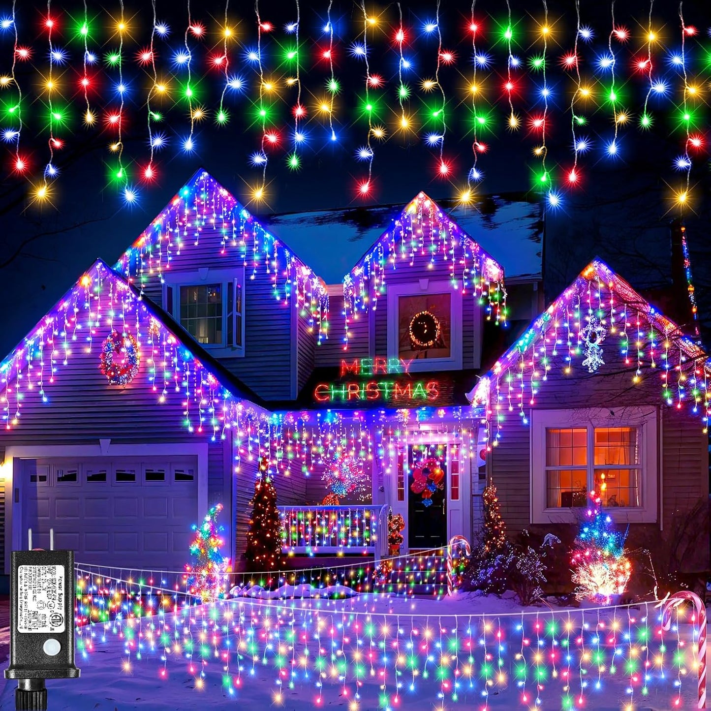 Icicle Lights for Outside, 16.5FT 200 LED Icicle Christmas Lights with 8 Modes Waterproof, Plug In Curtain String Light for Indoor Outdoor Bedroom Patio Party Wedding Decorations, Multicolor
