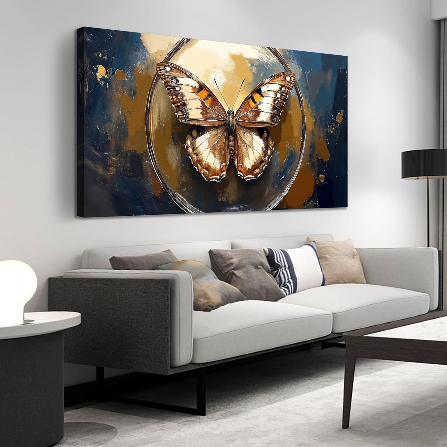 Butterfly Wall Art Bedroom - Vintage Wall Decor for Bedroom Girls Room - Black and Gold Wall Art for Living Room Size 29" x 59"