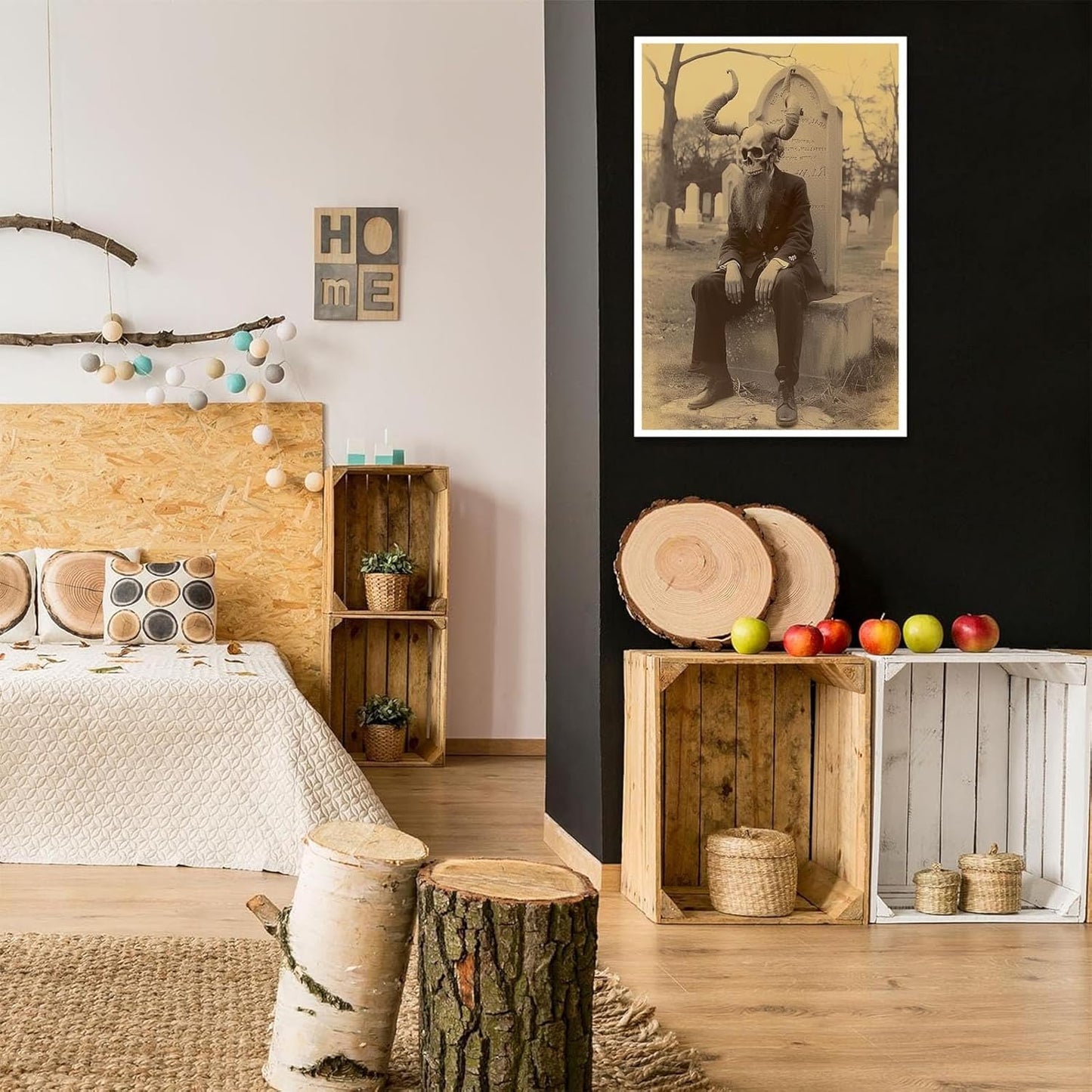 Skeleton Halloween Forest Occult Poster Vintage Spooky Canvas Wall Art Gothic Room Decor Dark Academia Bedroom Decorations Creepy Skull Prints Picture Aesthetic 12X16inch Unframed