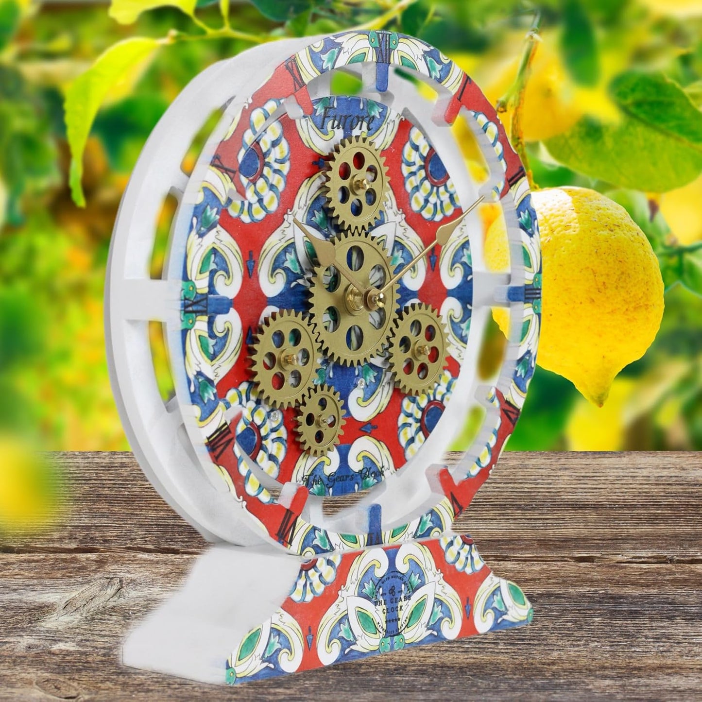 The Gears Clock Wall Clock Italy Collection with Moving Gears (Furore, 10 inch Round)