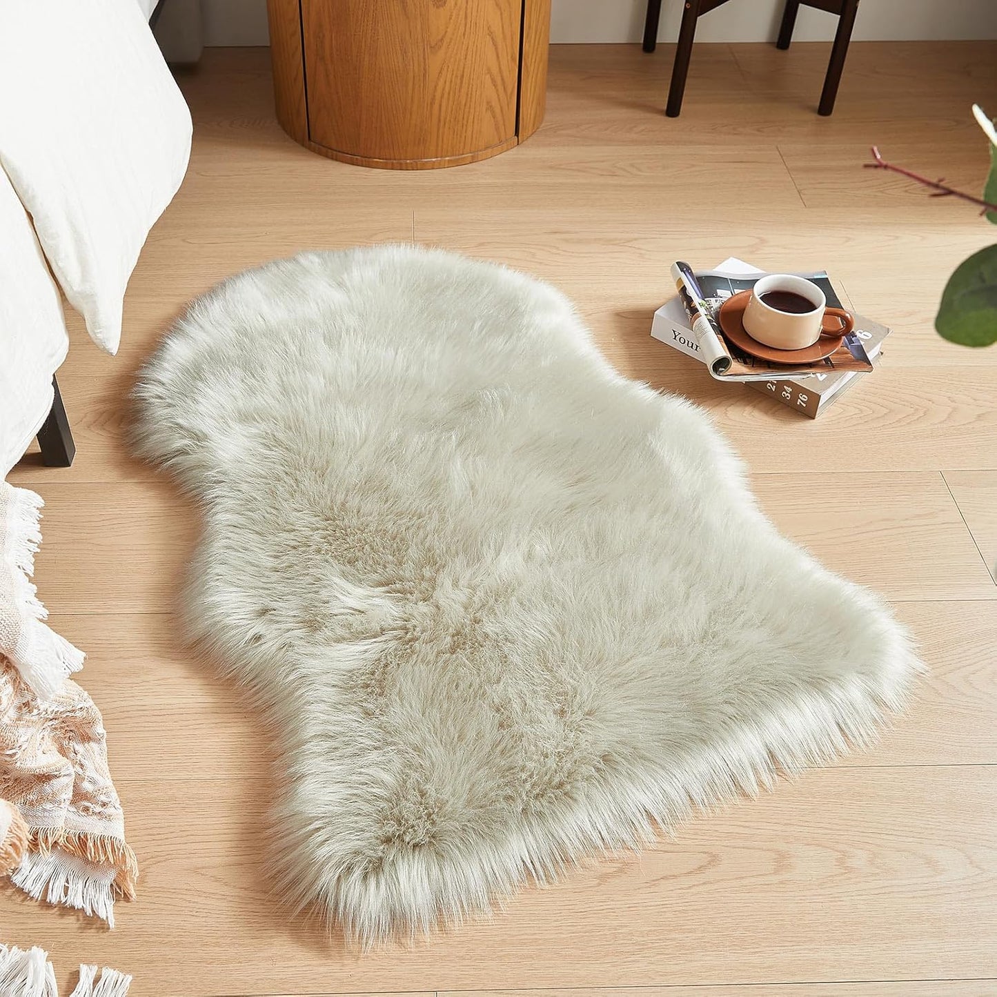 AMTOVO Faux Fur Rug, Light Grey Small Area Rug, Fluffy Sheepskin Rug, Fuzzy Ultra Soft 2 x 3 ft Shag Rugs for Bedroom Sofa Throw Cushion Room Decor, Sheepskin