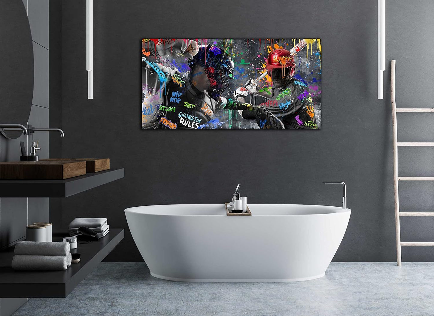 JKWALL77 Graffiti Baseball Wall-Art - Wall Decor for Bedroom Teen Boy - Sports Wall Decor Ready to Hang 40" x 20"