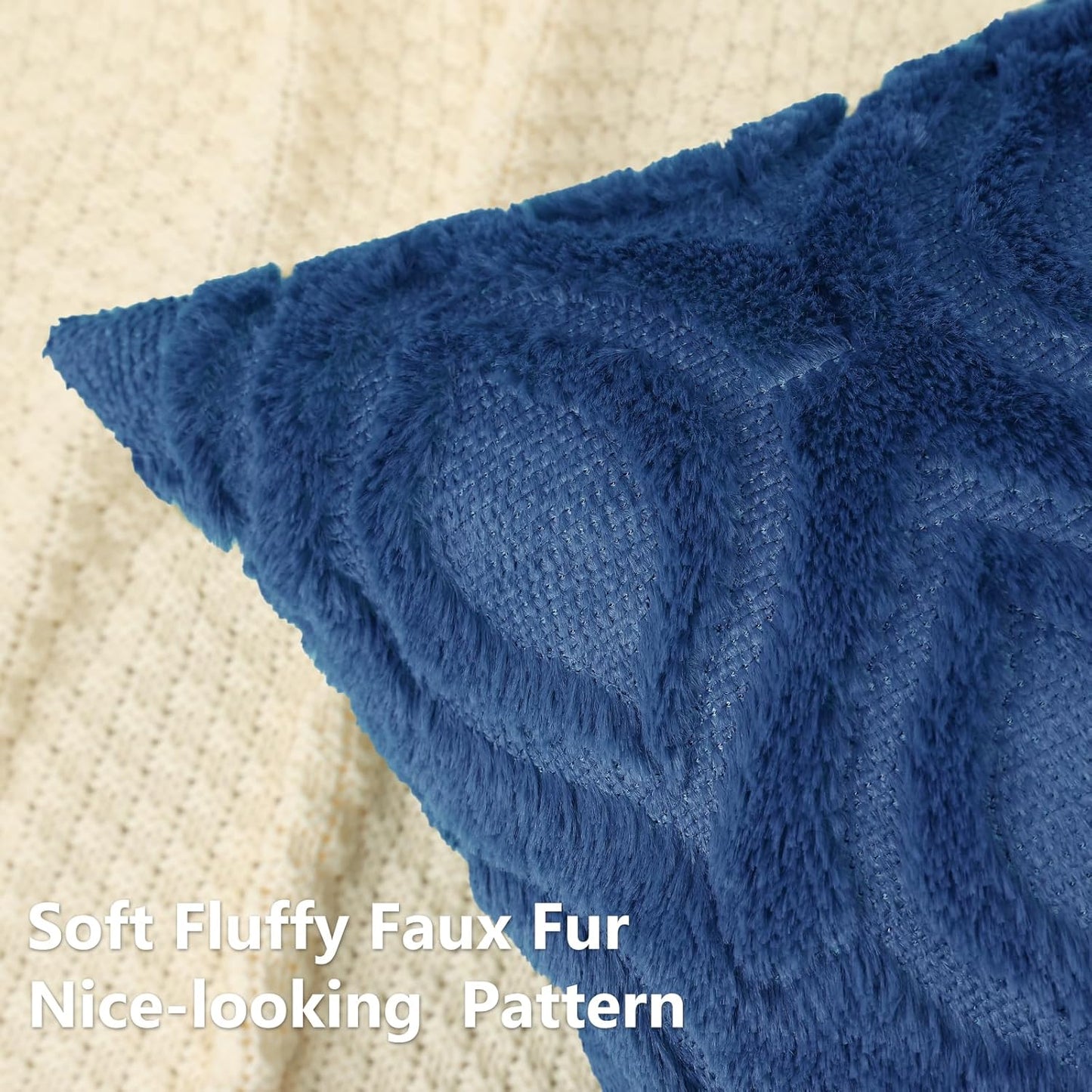 decorUhome Fall Throw Pillow Covers 26x26 Inch Set of 2, Soft Plush Decorative Faux Fur Dark Blue Solid Couch Pillow Covers, Accent Farmhouse Neutral Square Euro Pillow Cases for Sofa Bed Living Room