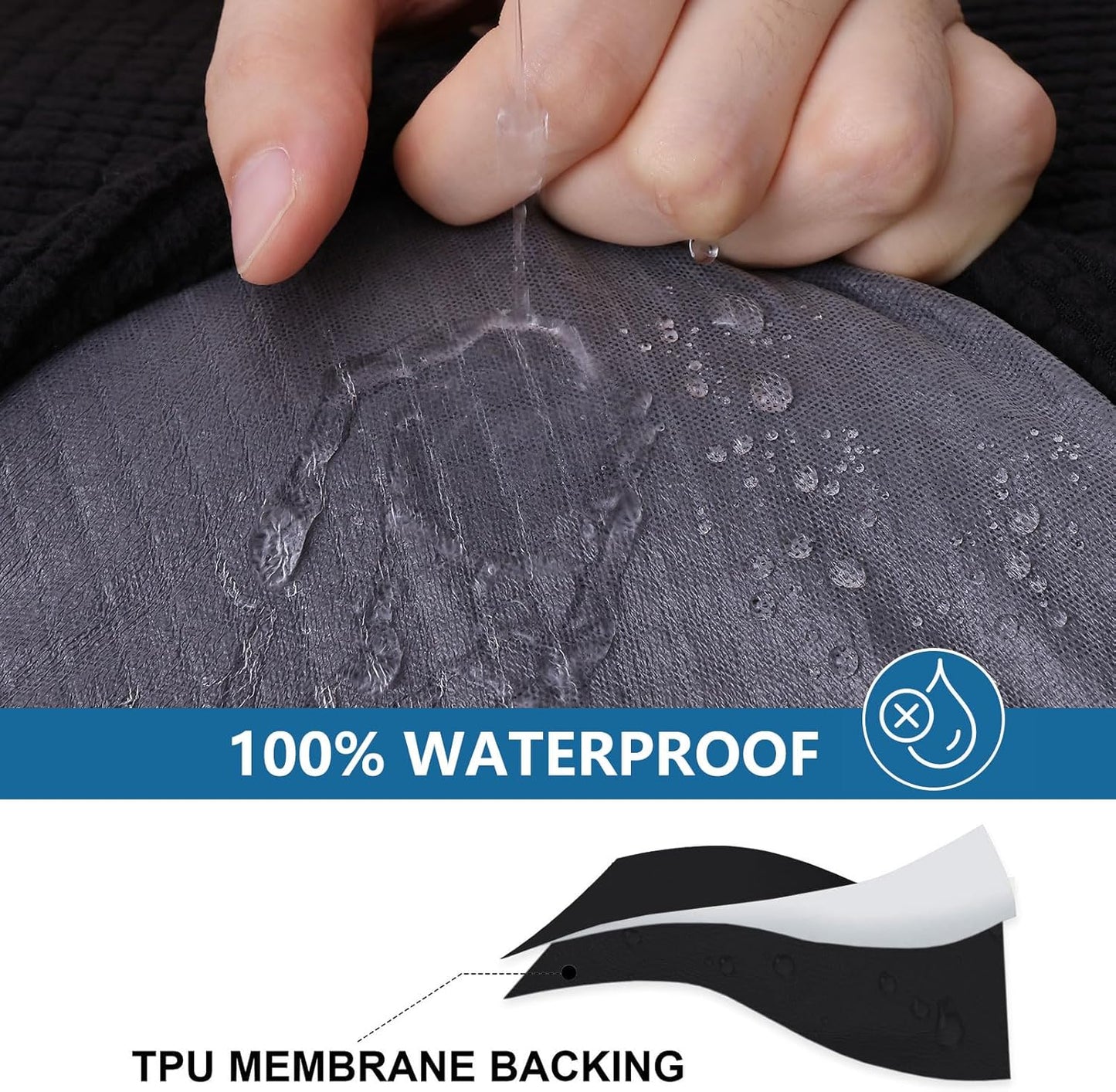 hyha Waterproof Couch Cushion Covers for Pets, Non Slip Sofa Seat Cover for Dogs Washable, Soft Thick Stretch Jacquard Fabric, Sofa Slipcovers with Elastic Bottom (2 Pieces, Black)