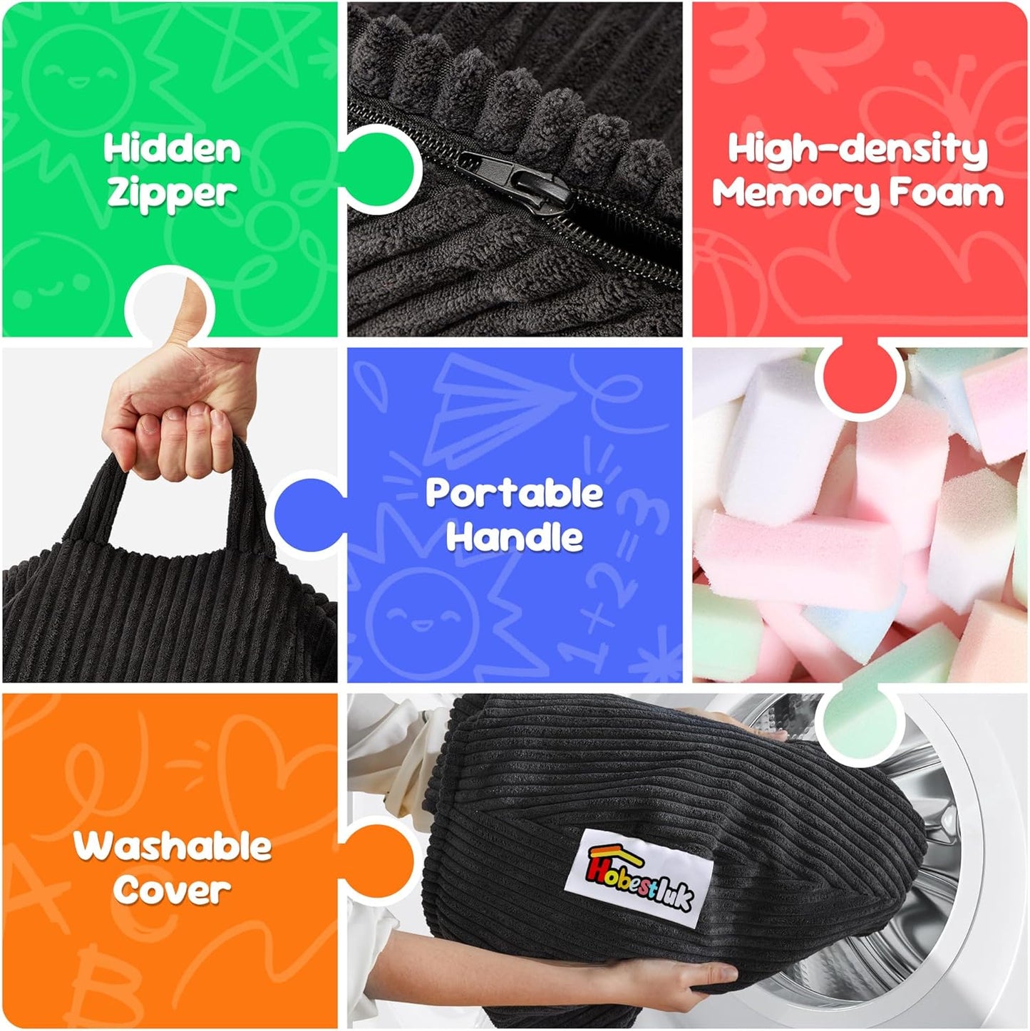 Hobestluk 2.5FT Bean Bag Chair Beanbags Small Bean Bag Chair with Filler Included Teardrop Bean Bag with Removable Cover for Bedroom Living Room (Small, Black)