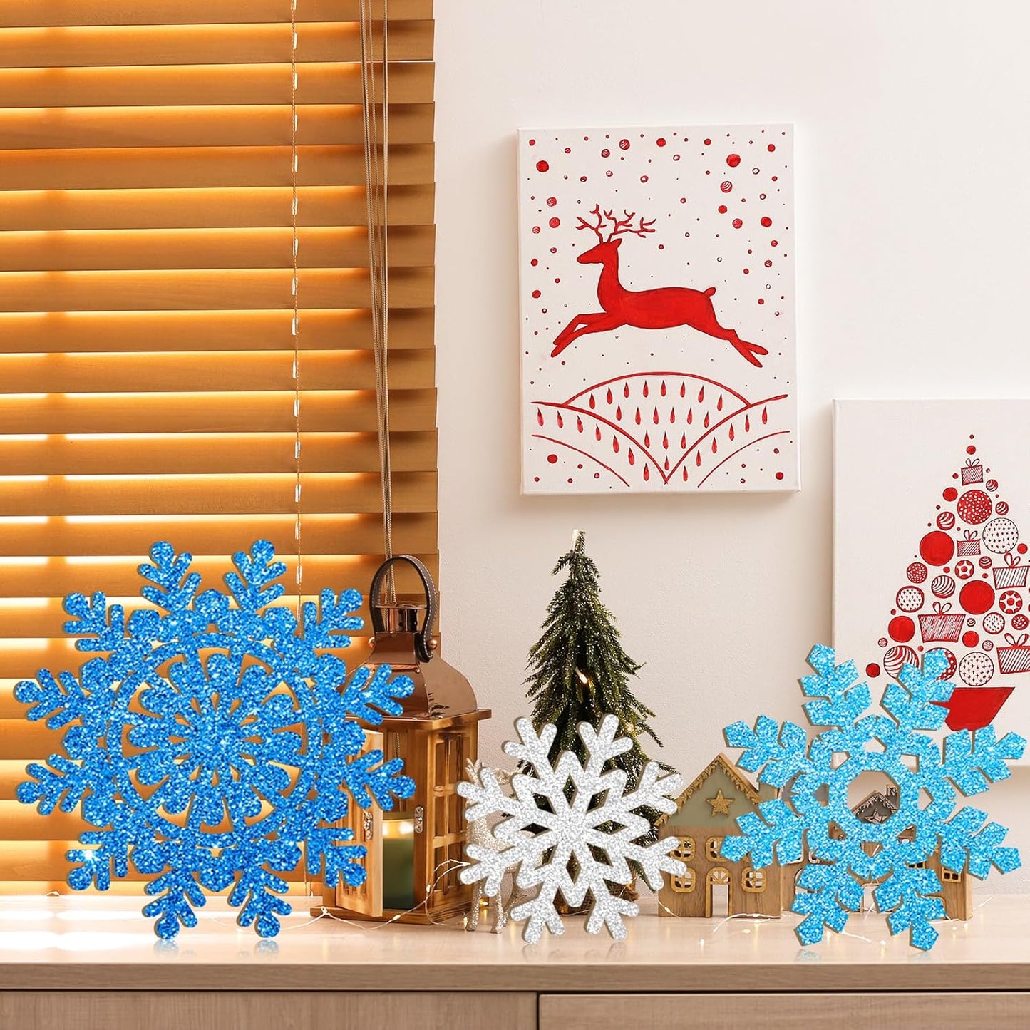 Hollow Wooden Snowflake Ornaments for Paint Christmas Decorations Cutouts Unfinished 6Pack, Wood Snowflakes for Crafts DIY Blank Cutouts Ornament Winter New Year Decorations （3 Styles 3 Size）