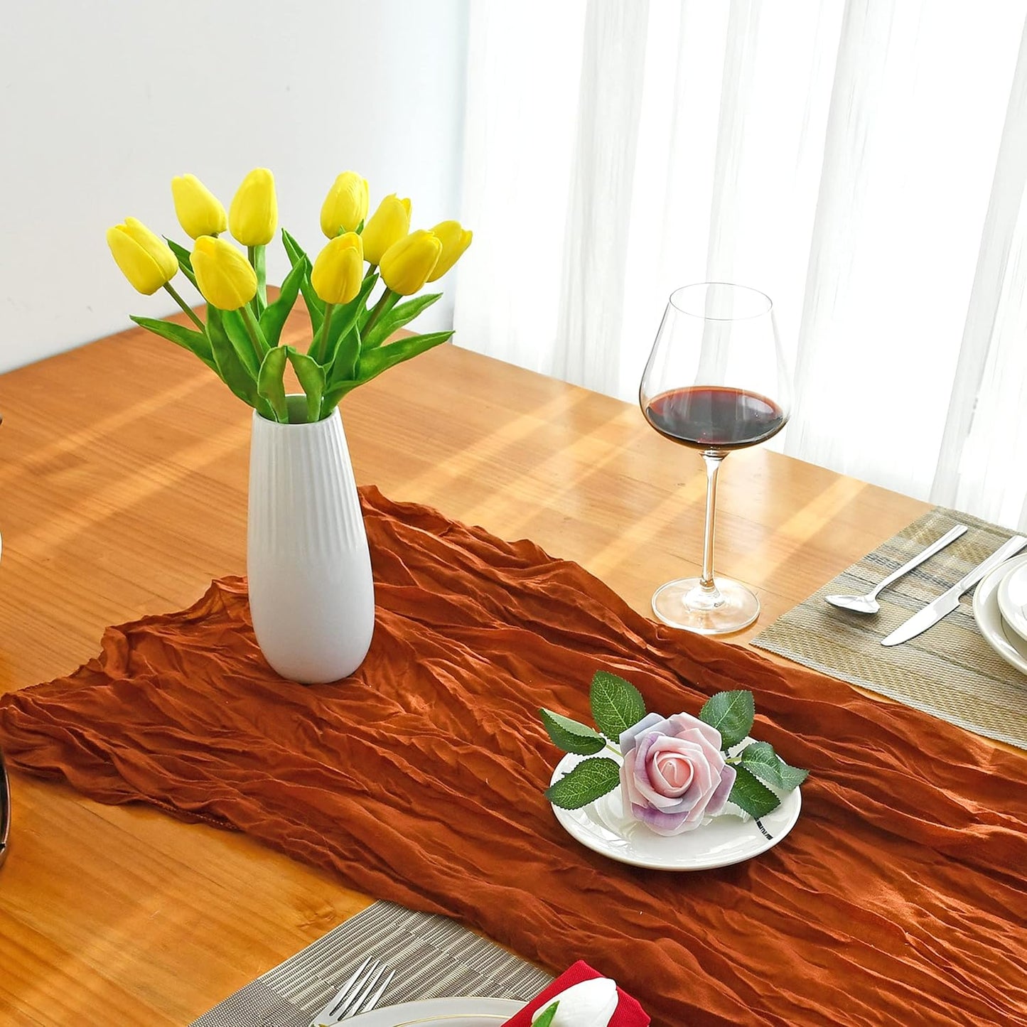 Mandy's Artificial Tulips 20 Stems Yellow PU Faux Flowers for Wedding Home Decor 13.5 Inch