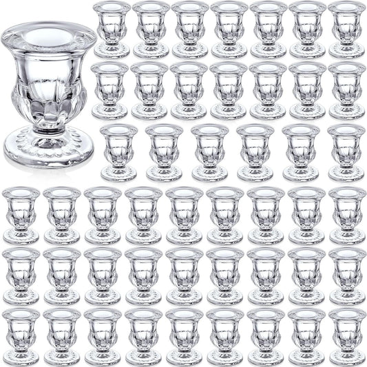 Foaincore 48 Pcs Glass Candlestick Holders Bulk 2.5 Inch Taper Candle Holders Small Ritual Candle Stand Table Centerpieces for Wedding Christmas Valentine's Festival Party Dining Decorations