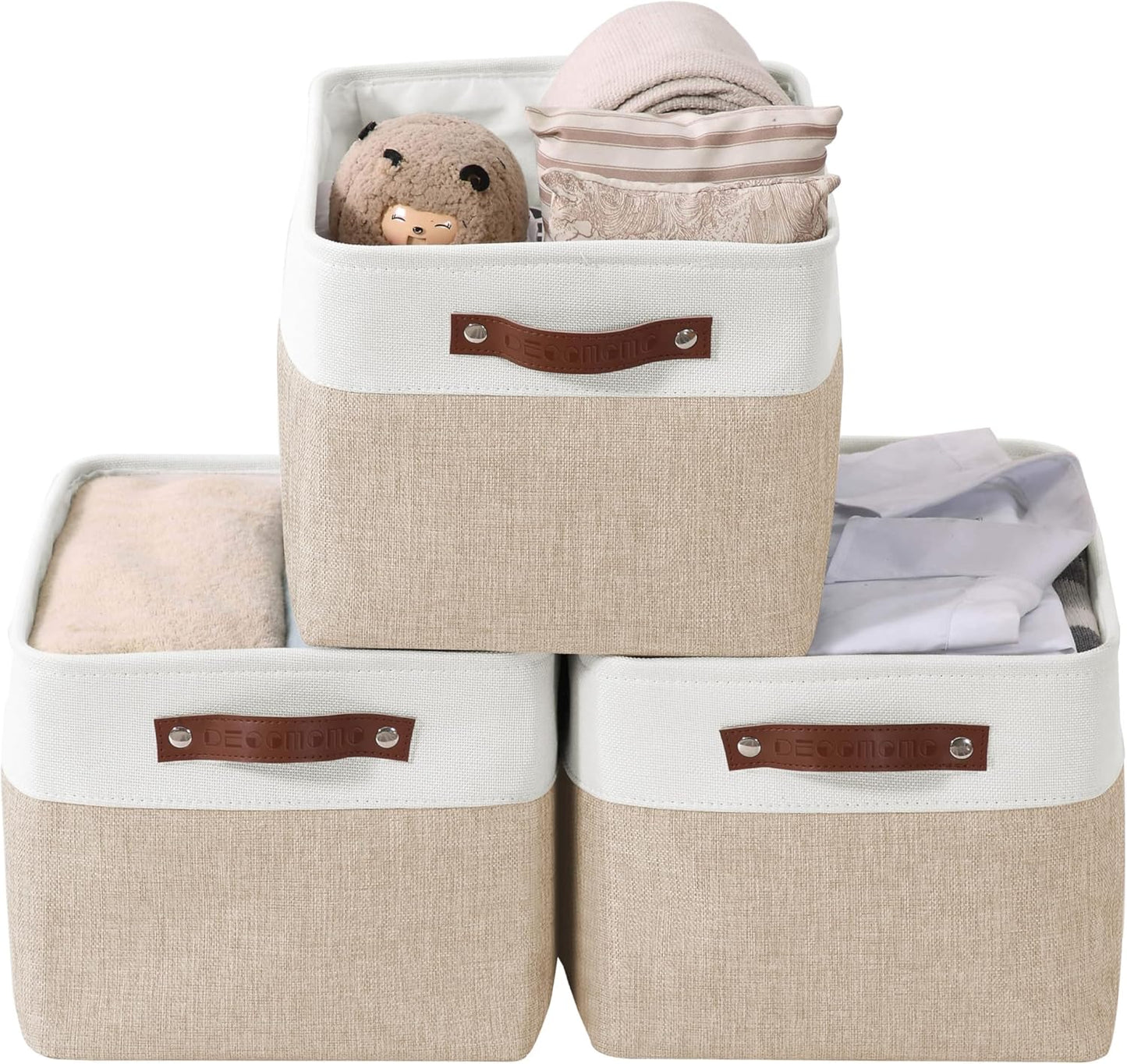DECOMOMO Storage Baskets for Shelves - Fabric Closet Organizers and Storage Bins, Perfect Baskets for Organizing Closet Toys Nursery (Beige and White, XL - 3 Pack)
