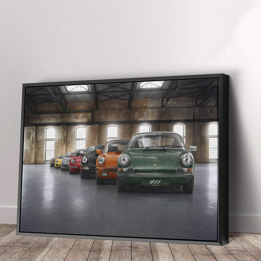 Porsche Car 911 Color Revolution Canvas Art Print Picture Wall Home Decor - Various Sizes (12in x 8in Modern Black Framed)