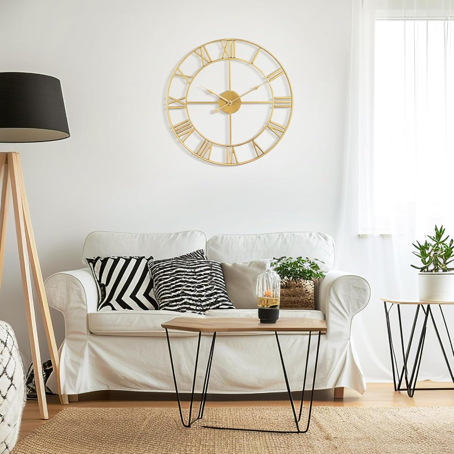 Large Wall Clock for Living Room Decor - 47cm/ 18 Inches Silent Non-Ticking Metal Wall Clocks Battery Operated, Vintage Decorative Modern Wall Clock for Bedroom, Office, Farmhouse Decor