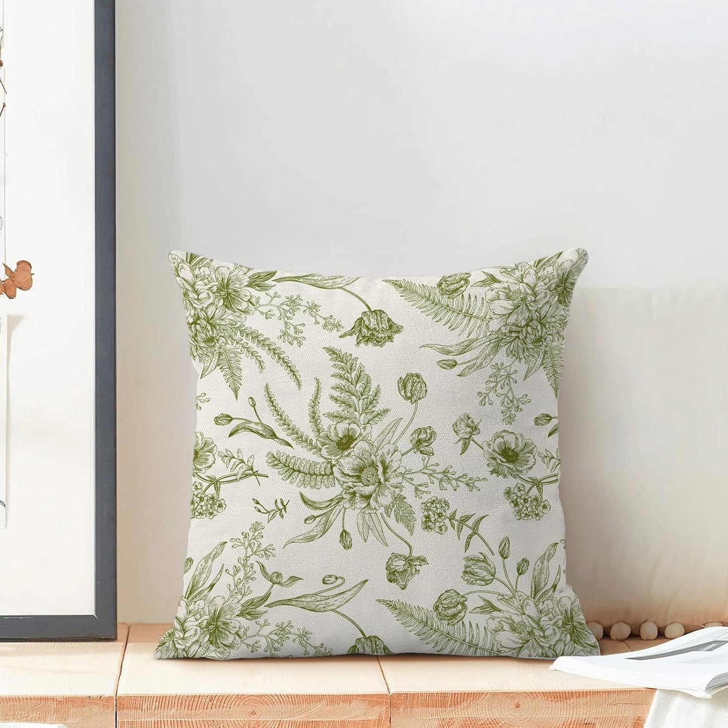 CXMEIFLY Sage Green Spring Pillow Covers 22 x 22 Inch Set of 2 for Chinoiserie Flowers Decor Throw Pillows Floral Leaves Seasonal Plant Outdoor Decorative Cushion Cases for Couch Bed Decorations