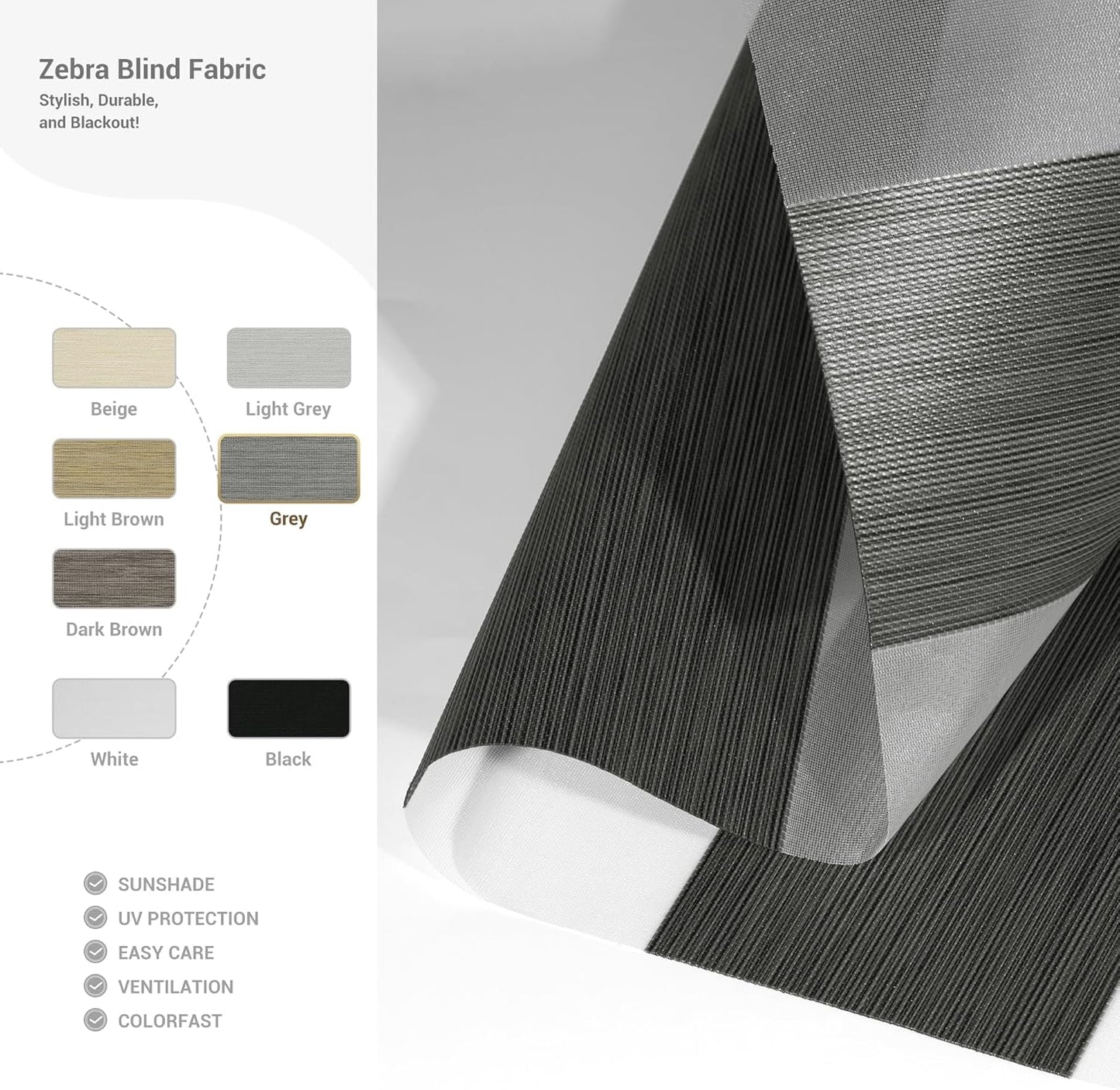 Cordless Zebra Blinds for Windows, Blackout Interior Blinds,Easy to Install,UV Protection,for Offices and Home,Custom Roller Shades, Mousse Grey,80" W x 88" H