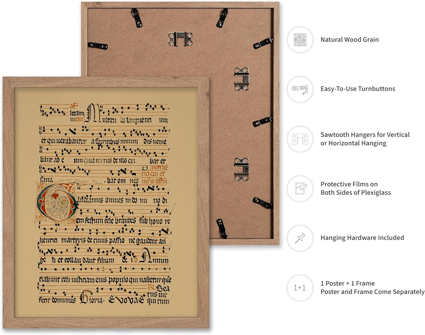 Poster Master Vintage Hymnal Poster - Retro Music Print - Gift for Artist, Friend - Graduale Aboense, Gregorian Chant Manuscript, Score - Wall Decor for Living Room, Bedroom, 11x14 Beige Framed