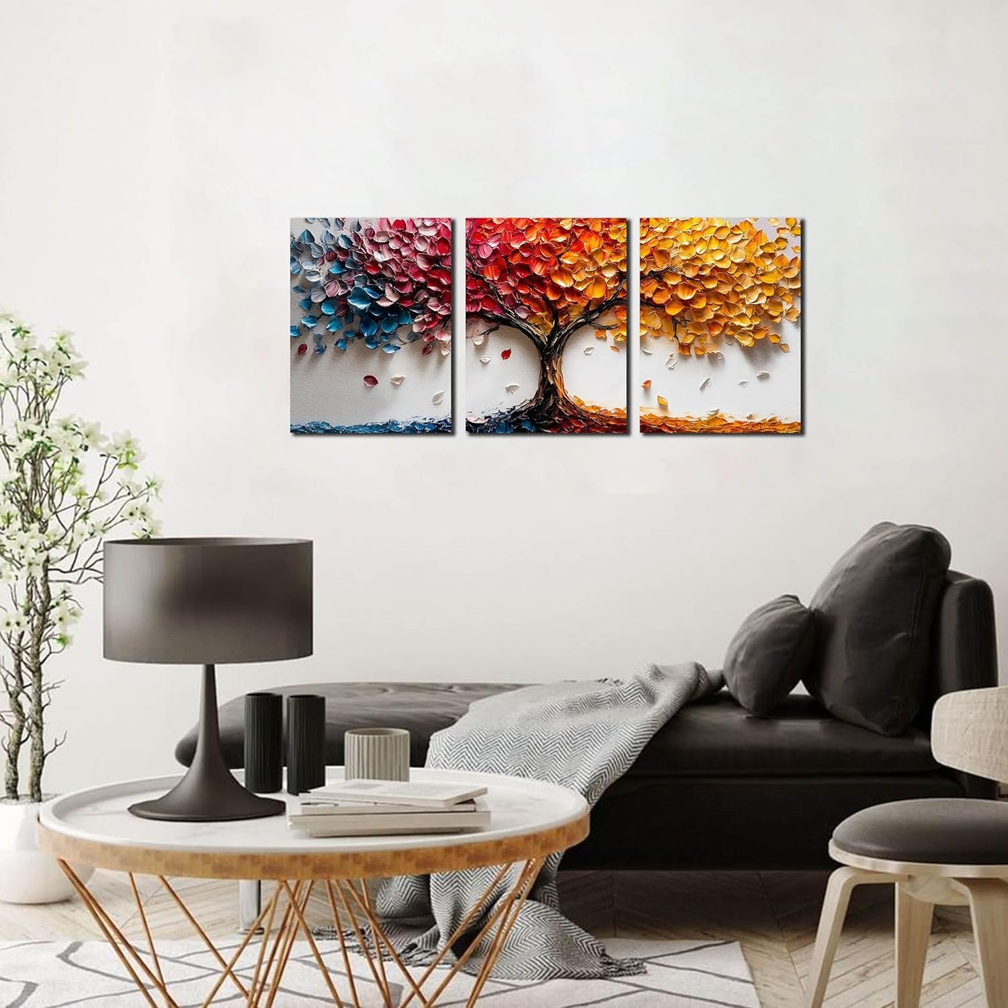 Tree Canvas Wall Art for Living Room - Colorful Wall Decor for Bedroom Teen Girl - Modern 3 Piece Wall Art for Office Size 12" x 16"
