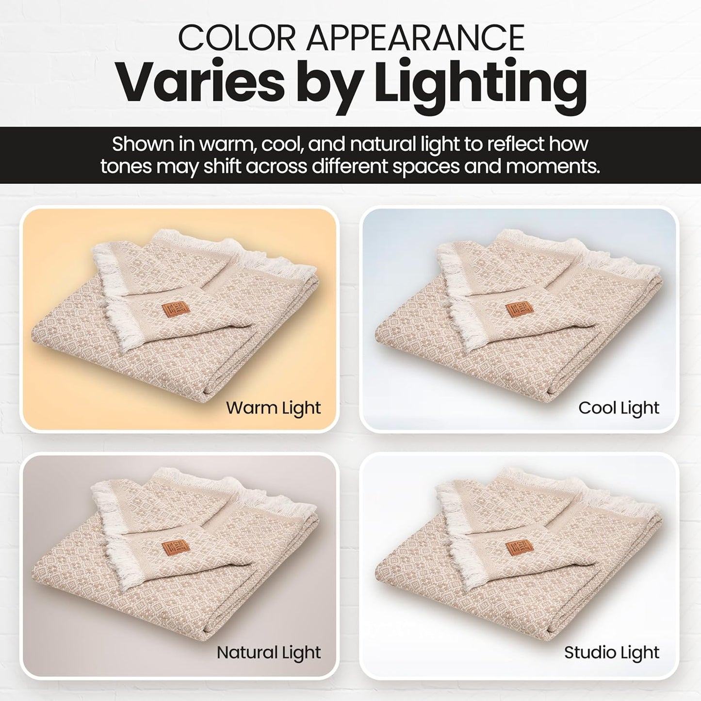 Gold Case Throw Blanket for Couch – 100% Recycled Turkish Cotton Blankets & Throws – Elegant Decorative Throw Blankets for Living Room Sofa – Woven Throws for Couch – Retro Beige – 50x60