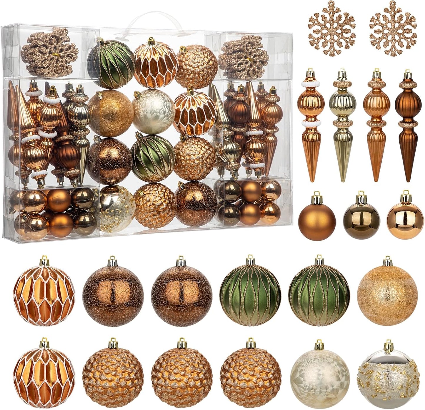 92ct Christmas Tree Decoration Set - Shatterproof Christmas Baubles with Strings, Bronze-Champagne