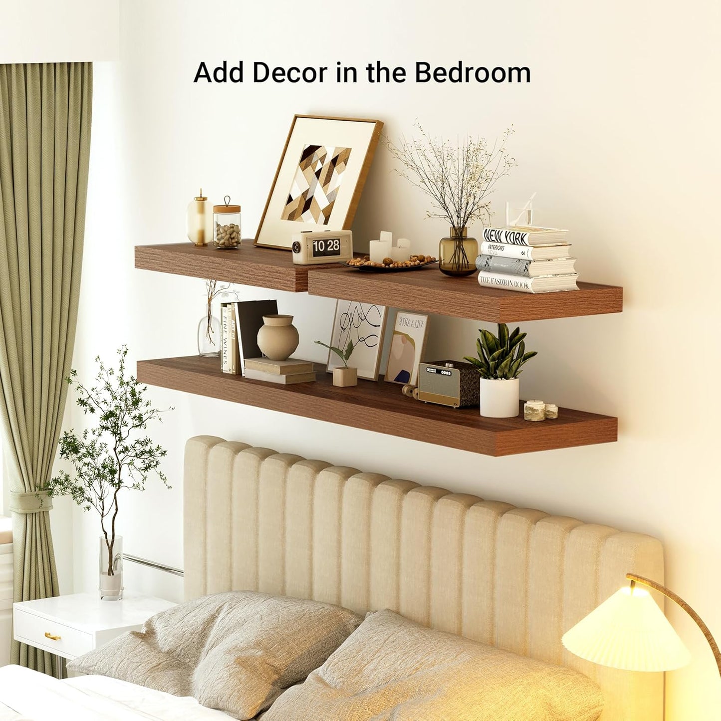 Heimlove 12 Inch Deep Floating Shelves, 72 x 12 inches Long Wall Shelf, Large Extra Display Shelf & Storage Shelf, Rustic Wood Wall Shelves for Fireplace Mantel, Walunt - 1Pack