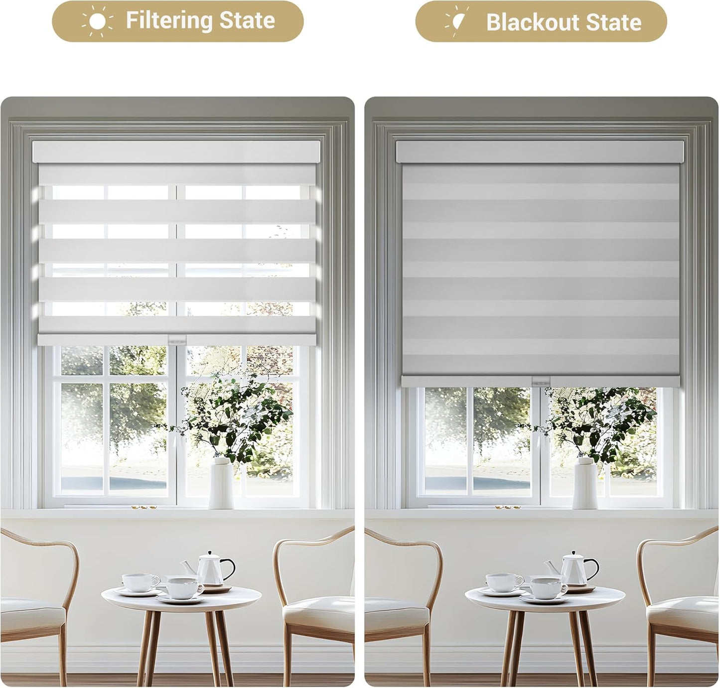 Cordless Zebra Blinds for Windows, Blackout Interior Blinds,Easy to Install,UV Protection,for Offices and Home,Custom Roller Shades, Solid White, 35" W x 64" H