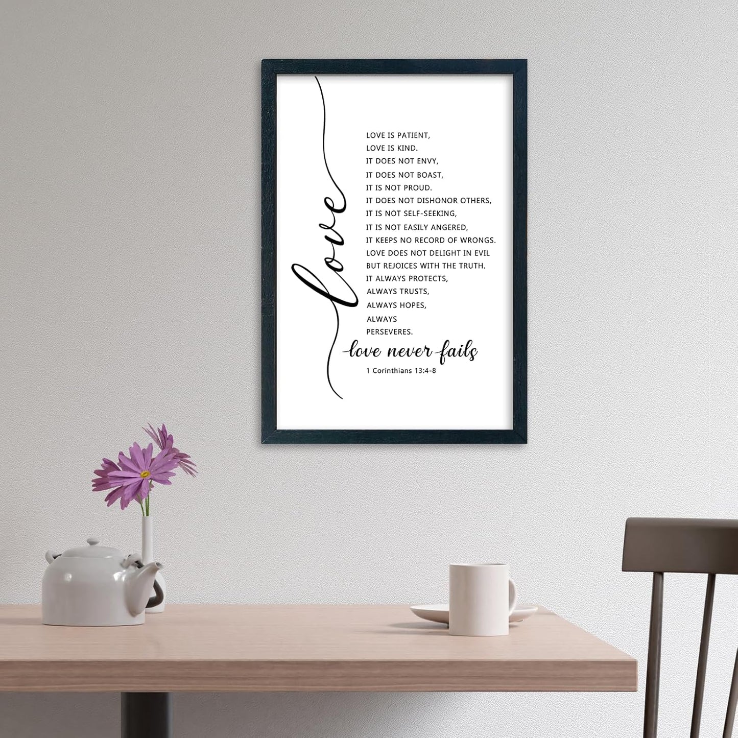 LuZhiQiang Love Is Patient Kind Wall Art 16"×11" Love Never Fails Sign 1 Corinthians 13 Bible Verse Wood Framed Wall Hanging Decor (Black)