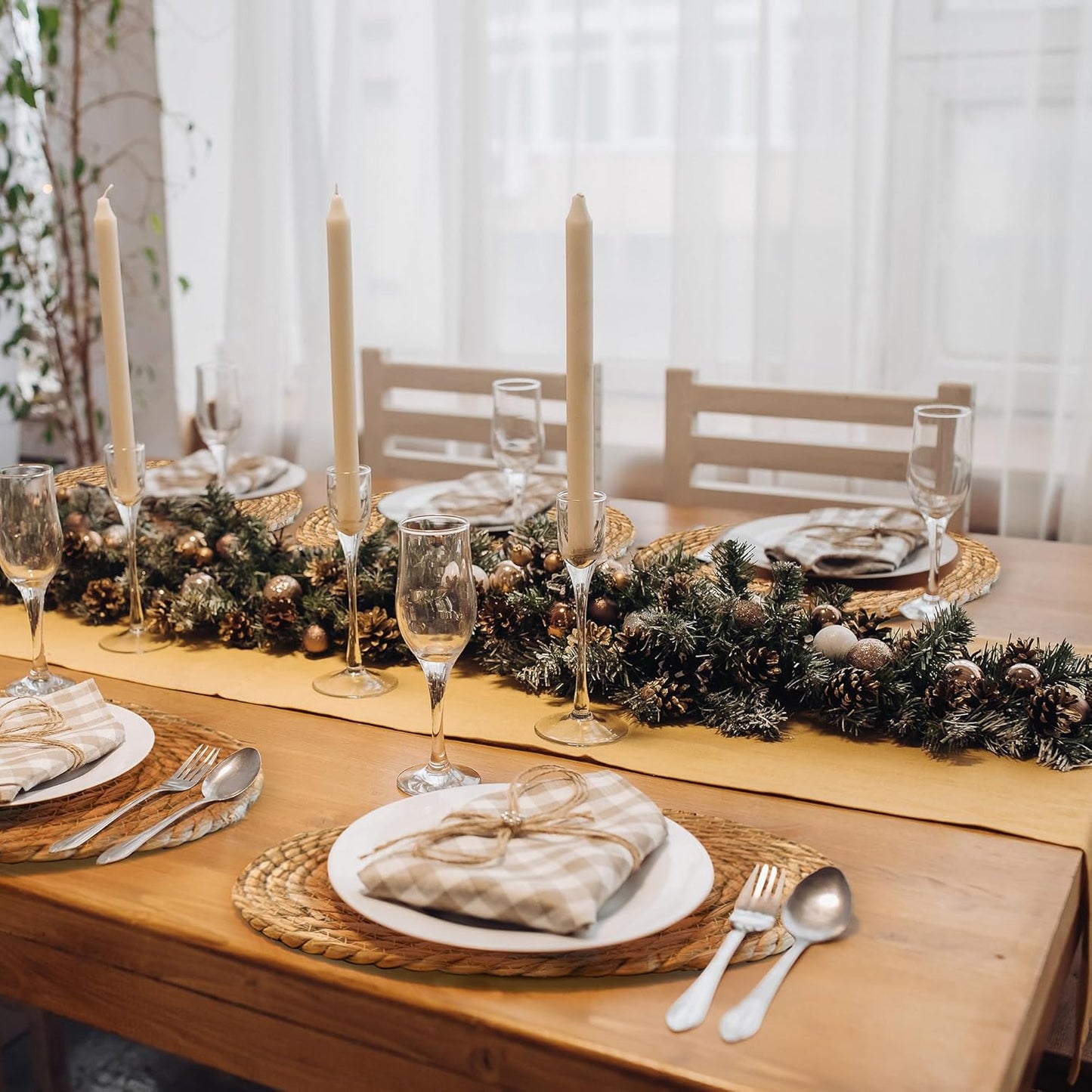 Defined Deco Woven Placemats Set of 6,13" Round Rattan Placemats,Natural Hand-Woven Water Hyacinth Placemats,Farmhouse Weave Place Mats,Rustic Braided Wicker Table Mats for Dining Table,Home,Wedding.