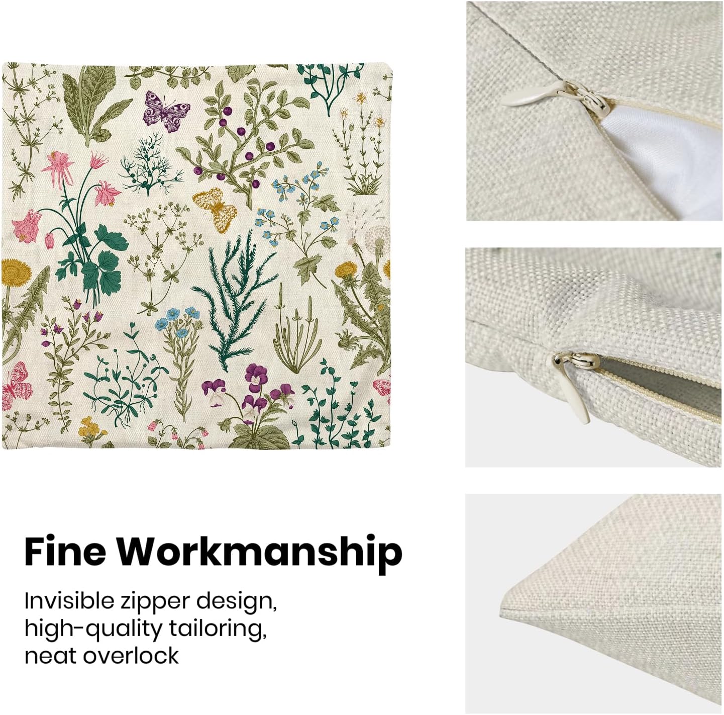 CXMEIFLY Spring Pillow Covers 18 x 18 Inch Set of 2 Vintage Sage Green Teal Wild Flowers Decor Throw Pillows Leaves Plant Outdoor Farmhouse Decorative Cushion Cases for Couch Bed Sofa Decoration