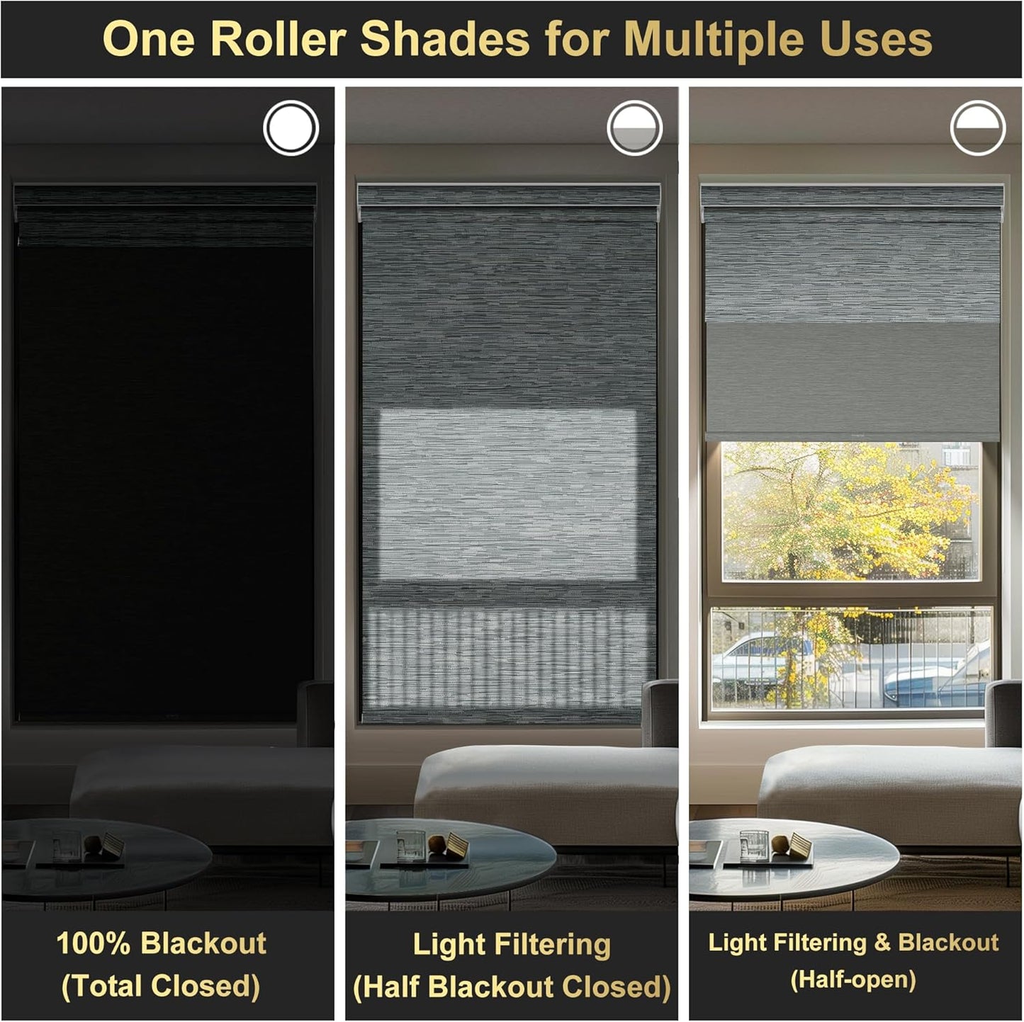 BERISSA Cordless Dual Roller Shades with Cassette Valance,Double Window Shades Blackout and Light Filtering Shades,Day and Night Roller Shades for Home Office Door.Striped Jacquard Grey.23 W x 64" H